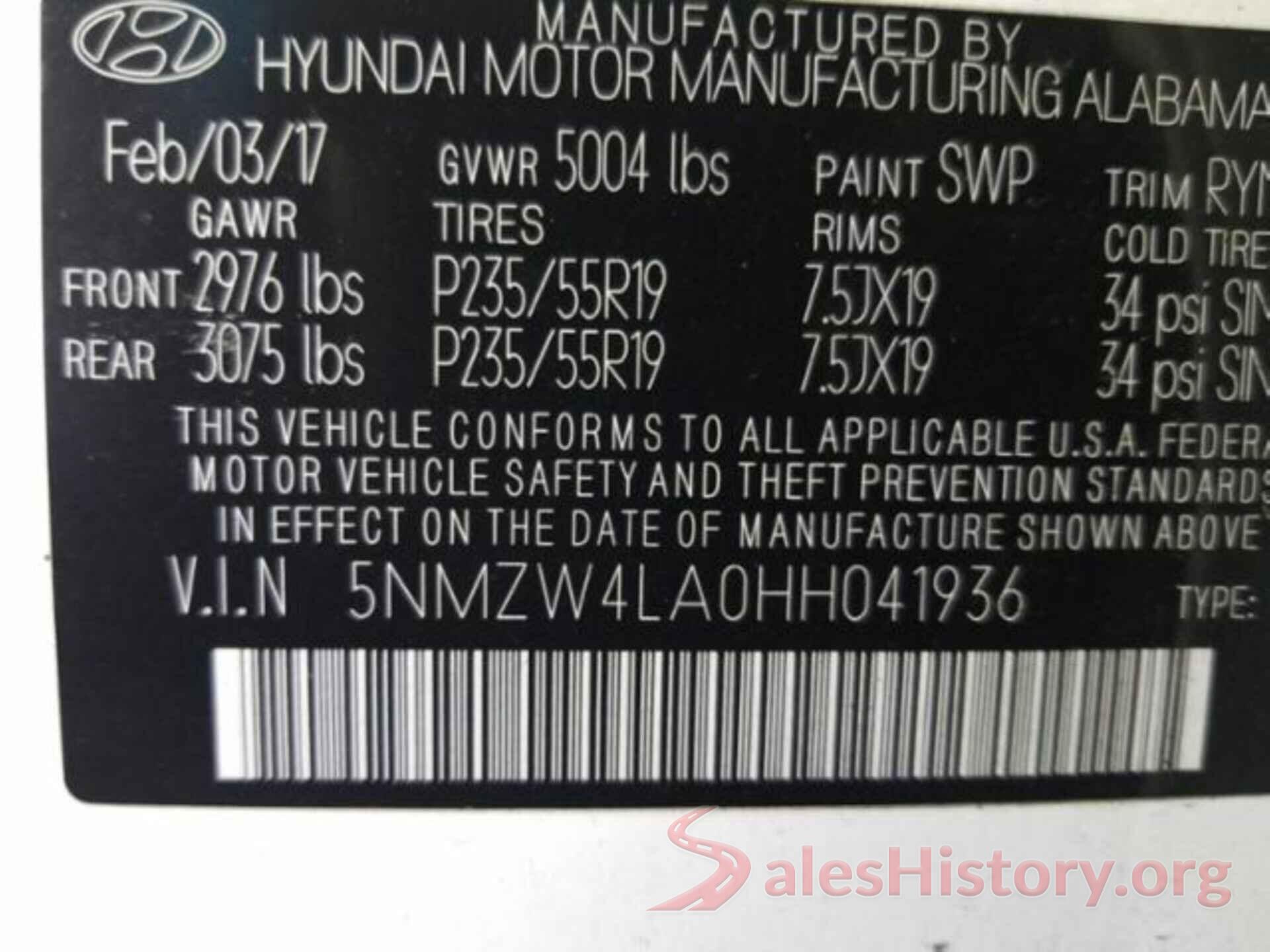 5NMZW4LA0HH041936 2017 HYUNDAI SANTA FE SPORT