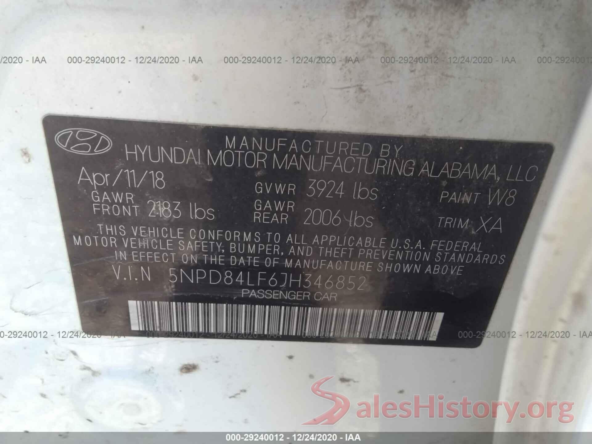 5NPD84LF6JH346852 2018 HYUNDAI ELANTRA