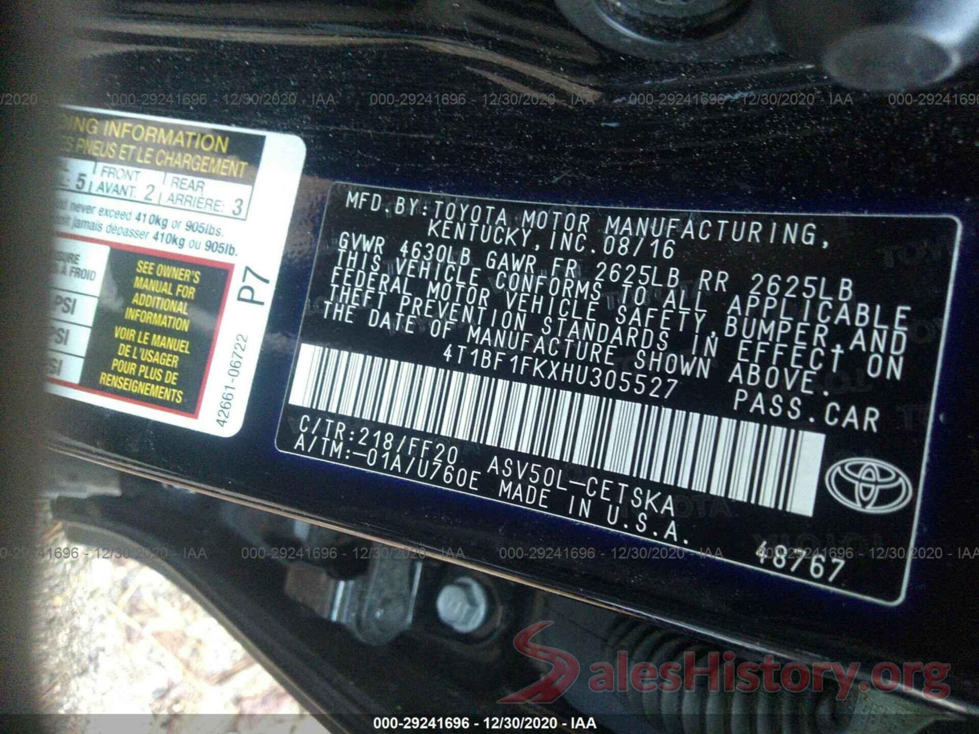 4T1BF1FKXHU305527 2017 TOYOTA CAMRY