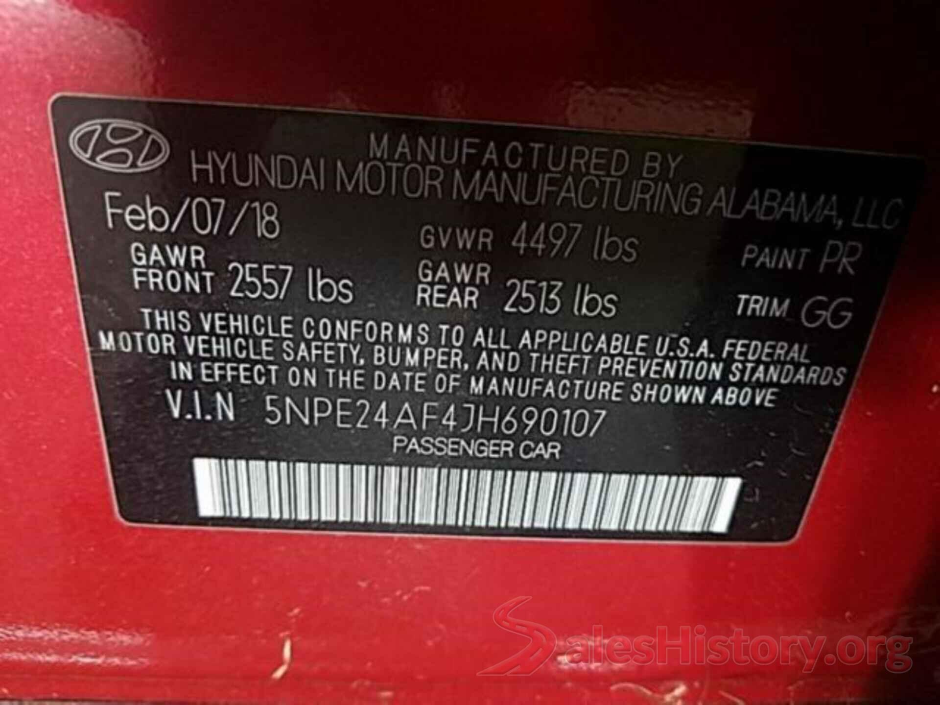 5NPE24AF4JH690107 2018 HYUNDAI SONATA