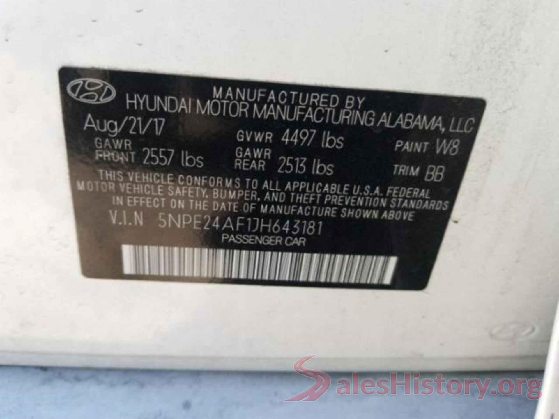 5NPE24AF1JH643181 2018 HYUNDAI SONATA