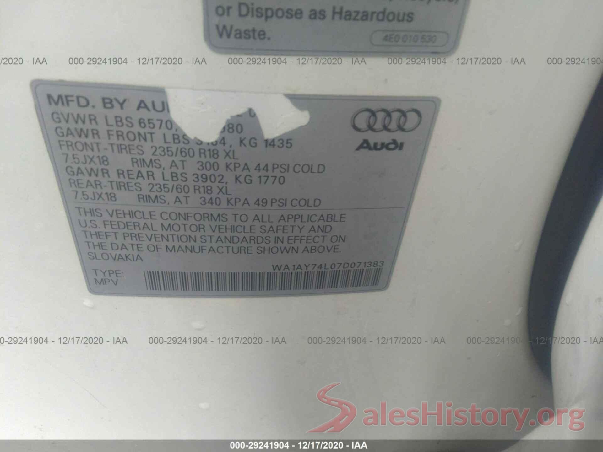 WA1AY74L07D071383 2007 AUDI Q7