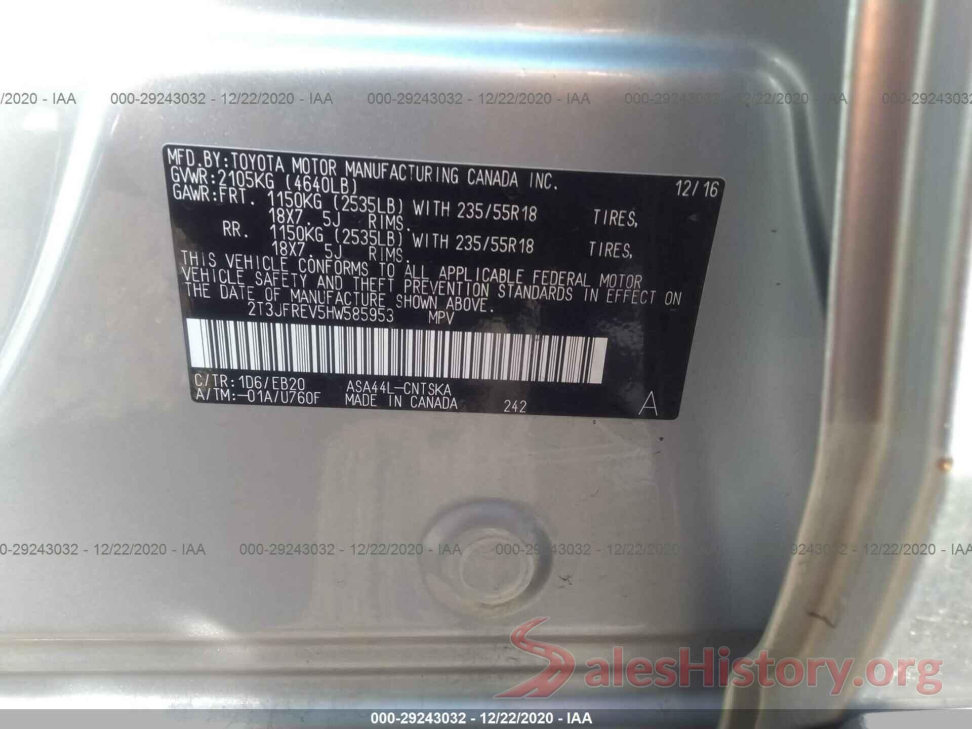 2T3JFREV5HW585953 2017 TOYOTA RAV4