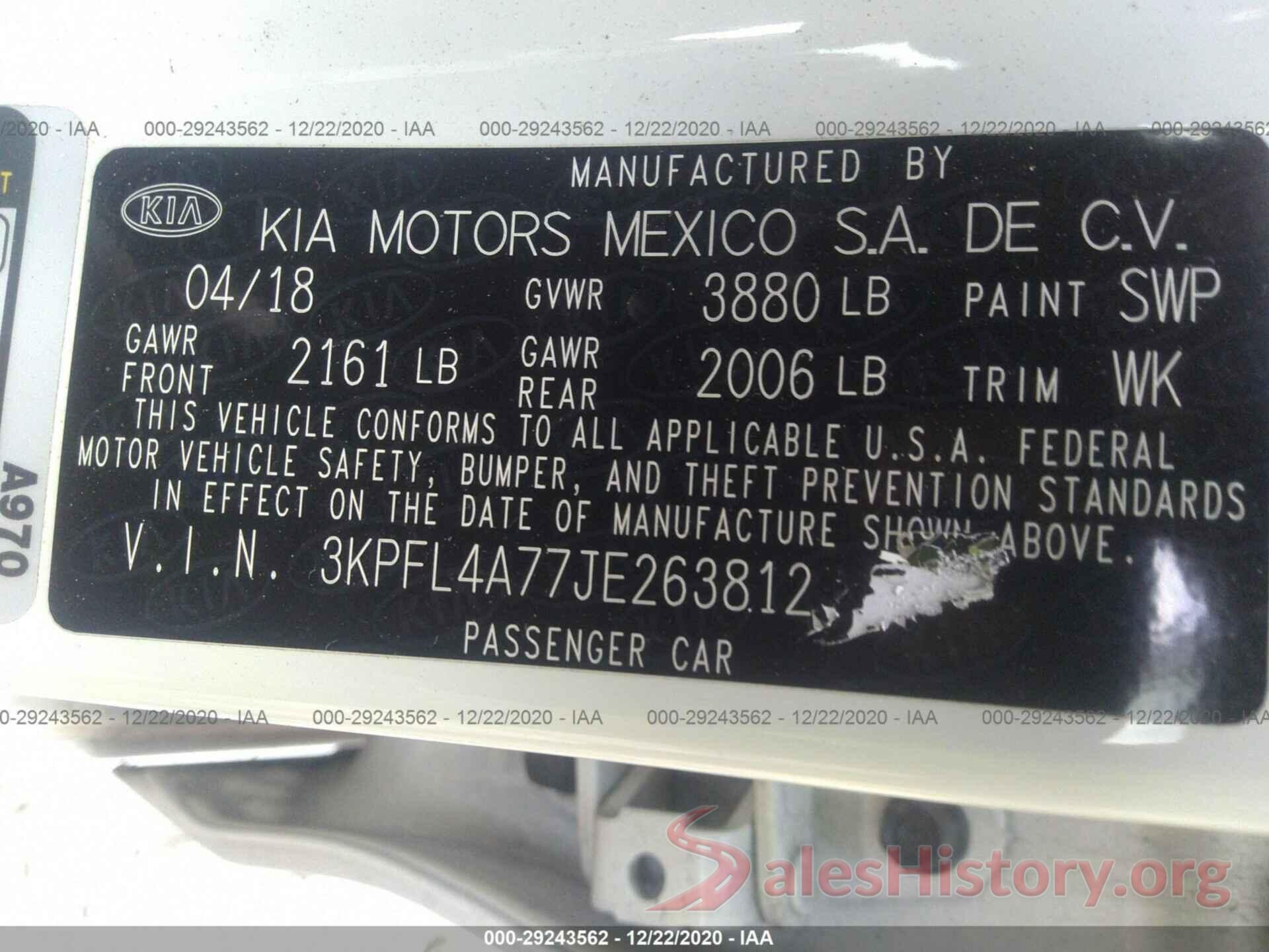 3KPFL4A77JE263812 2018 KIA FORTE