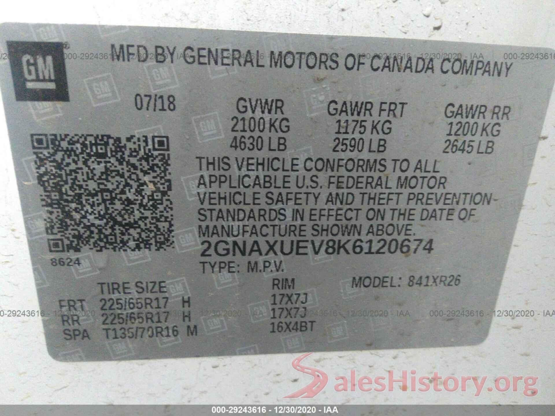 2GNAXUEV8K6120674 2019 CHEVROLET EQUINOX