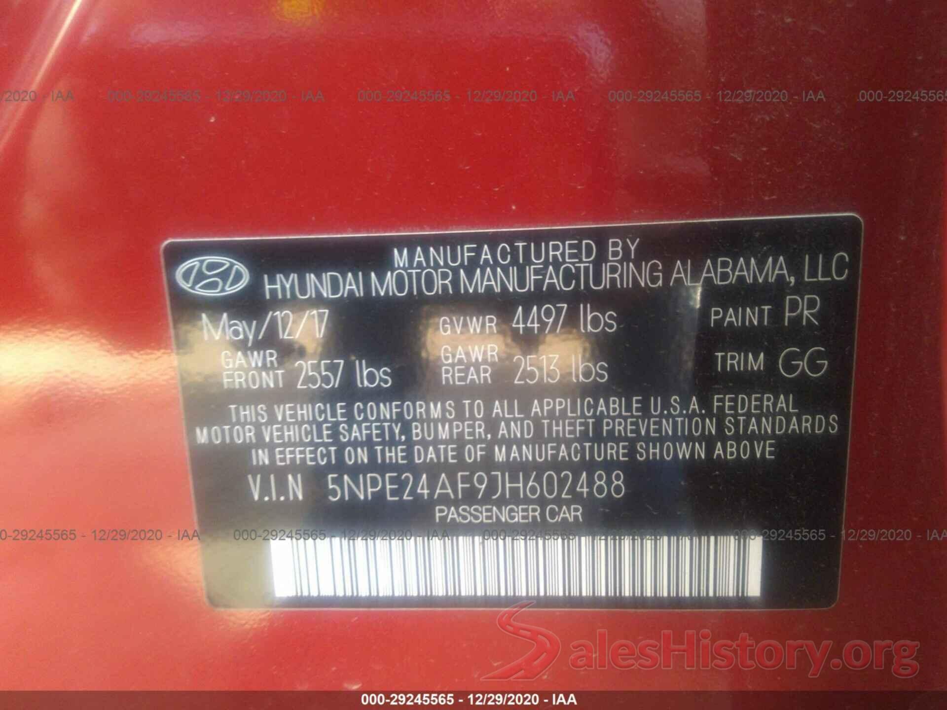 5NPE24AF9JH602488 2018 HYUNDAI SONATA