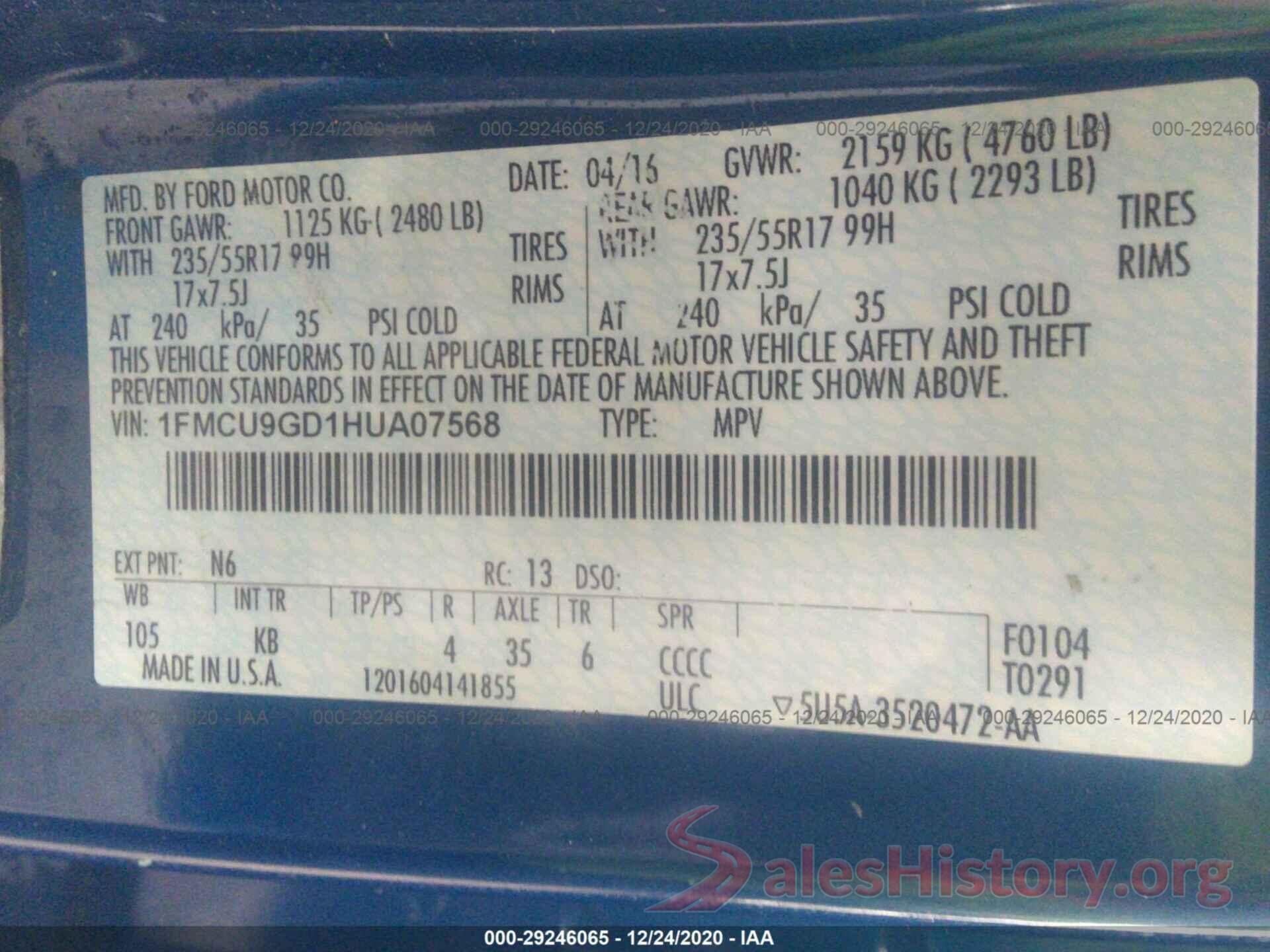 1FMCU9GD1HUA07568 2017 FORD ESCAPE