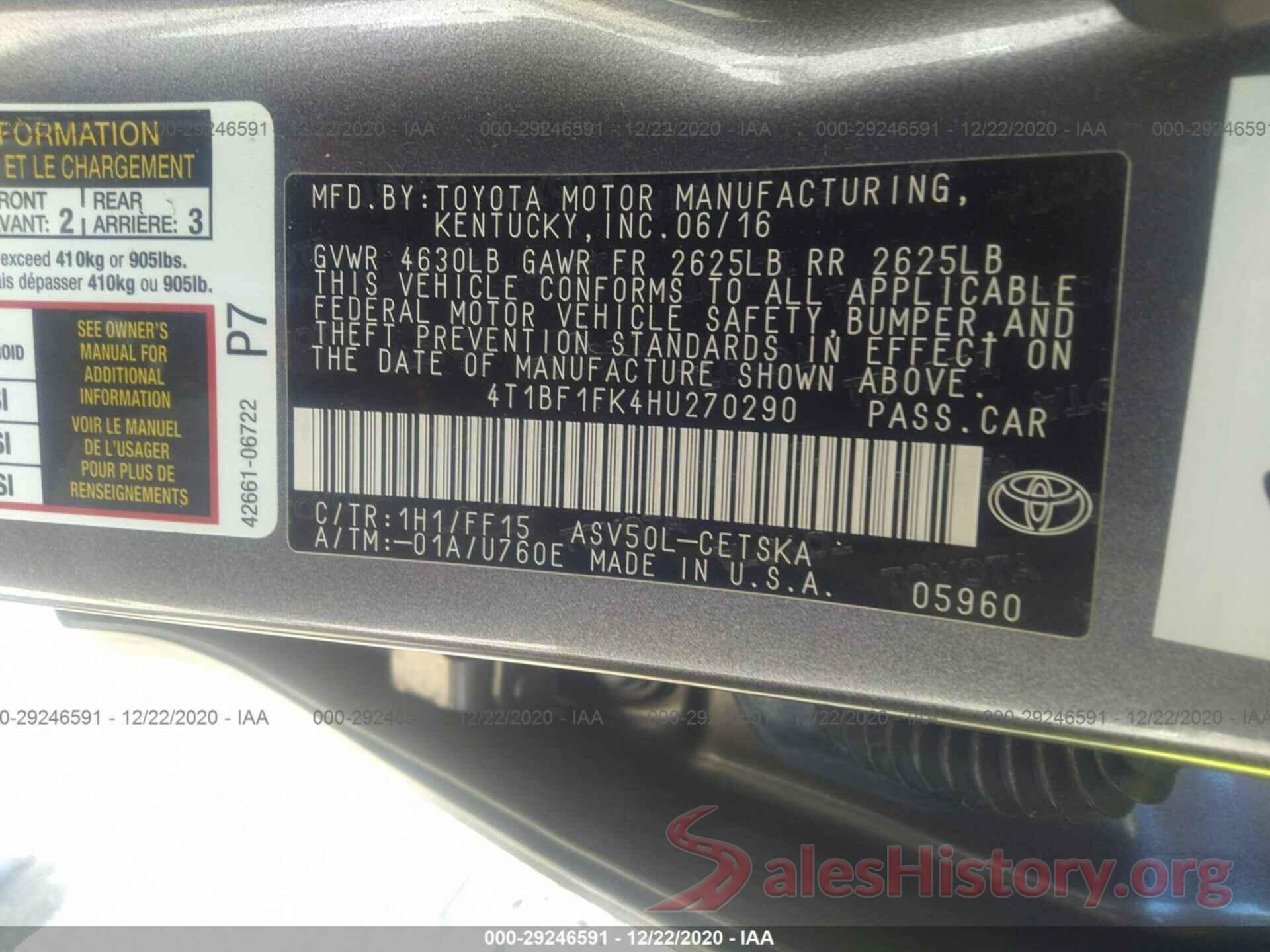 4T1BF1FK4HU270290 2017 TOYOTA CAMRY