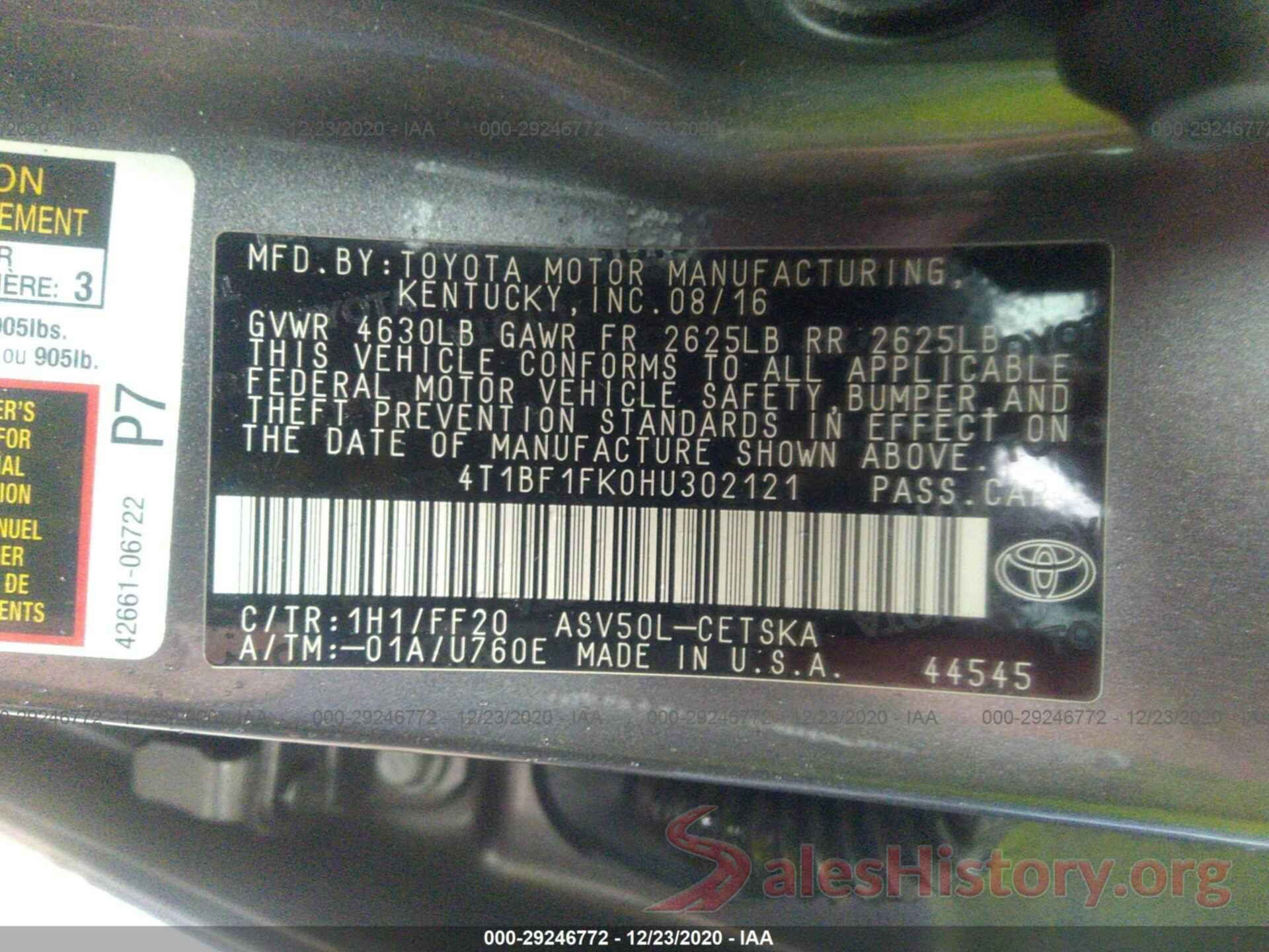 4T1BF1FK0HU302121 2017 TOYOTA CAMRY