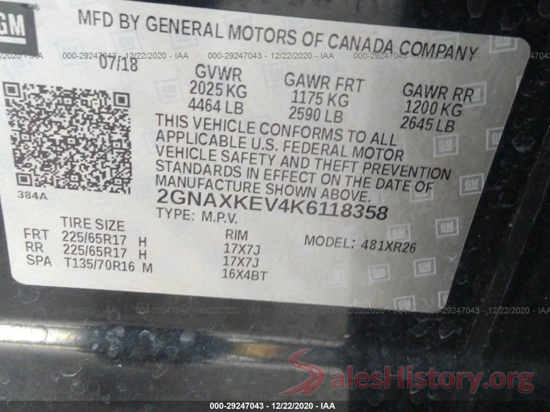 2GNAXKEV4K6118358 2019 CHEVROLET EQUINOX