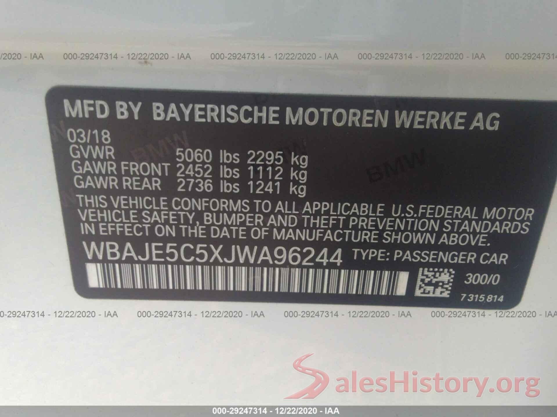 WBAJE5C5XJWA96244 2018 BMW 5 SERIES