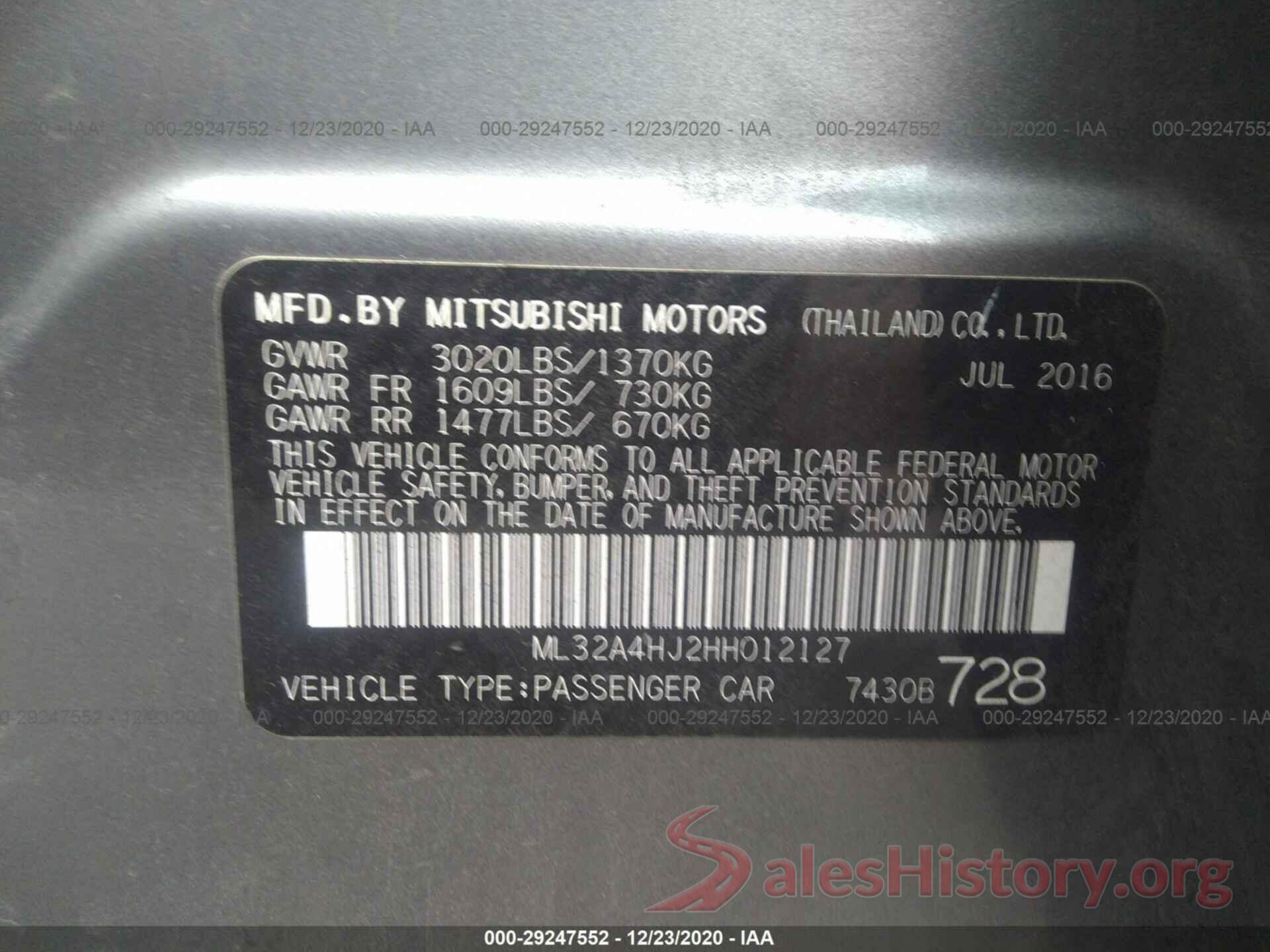 ML32A4HJ2HH012127 2017 MITSUBISHI MIRAGE