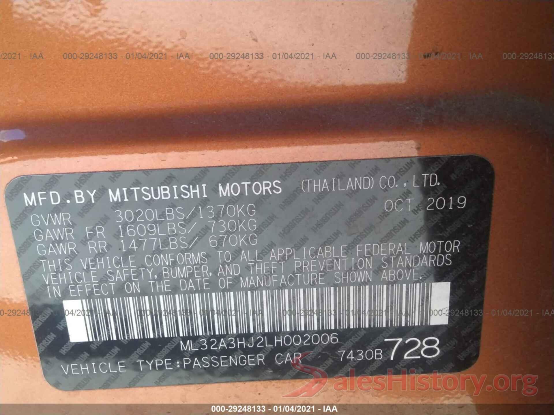 ML32A3HJ2LH002006 2020 MITSUBISHI MIRAGE