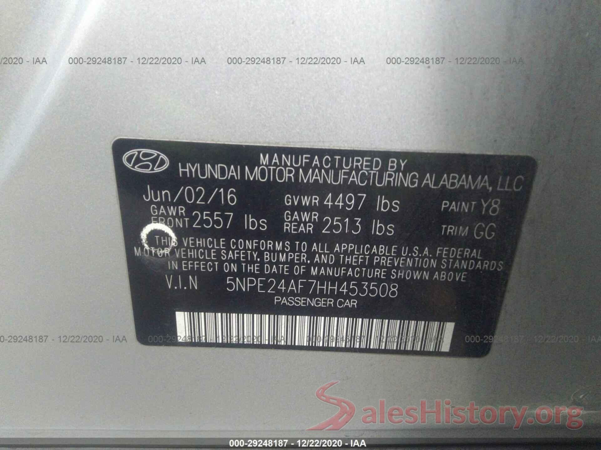 5NPE24AF7HH453508 2017 HYUNDAI SONATA