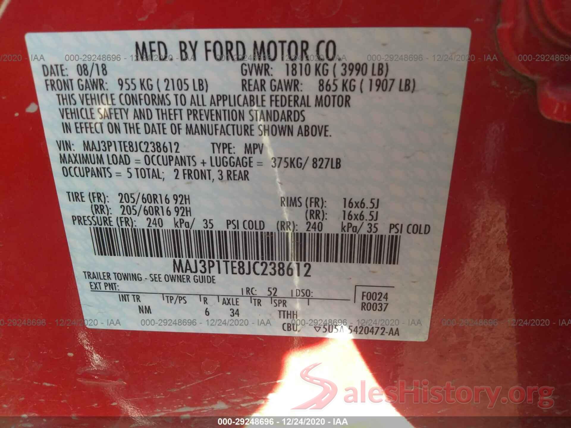 MAJ3P1TE8JC238612 2018 FORD ECOSPORT