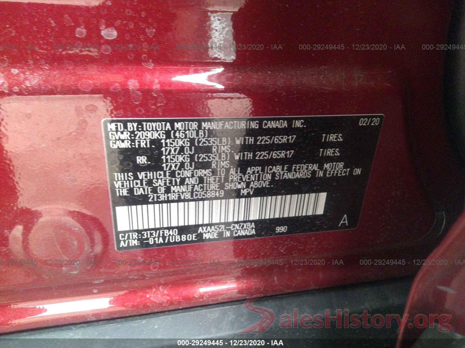 2T3H1RFV8LC058849 2020 TOYOTA RAV4