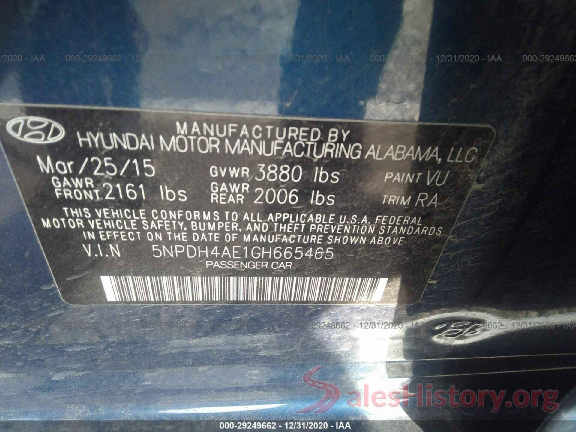 5NPDH4AE1GH665465 2016 HYUNDAI ELANTRA