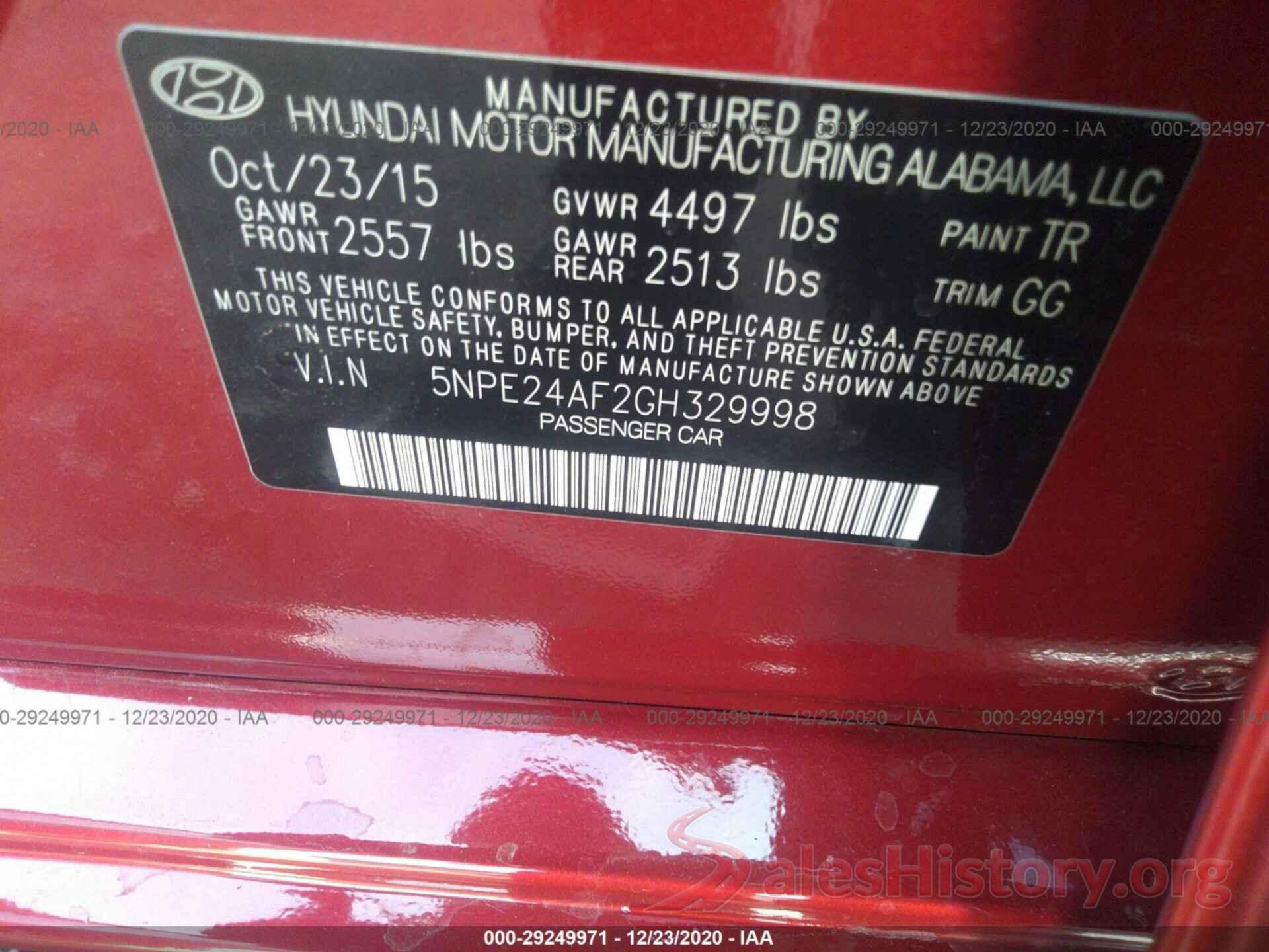 5NPE24AF2GH329998 2016 HYUNDAI SONATA