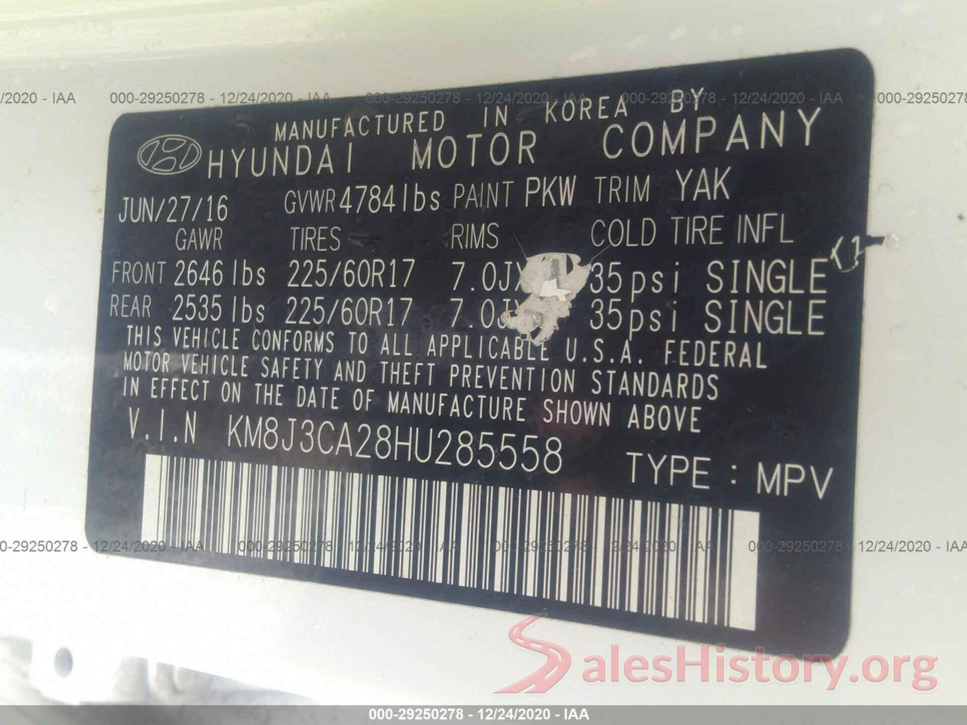 KM8J3CA28HU285558 2017 HYUNDAI TUCSON