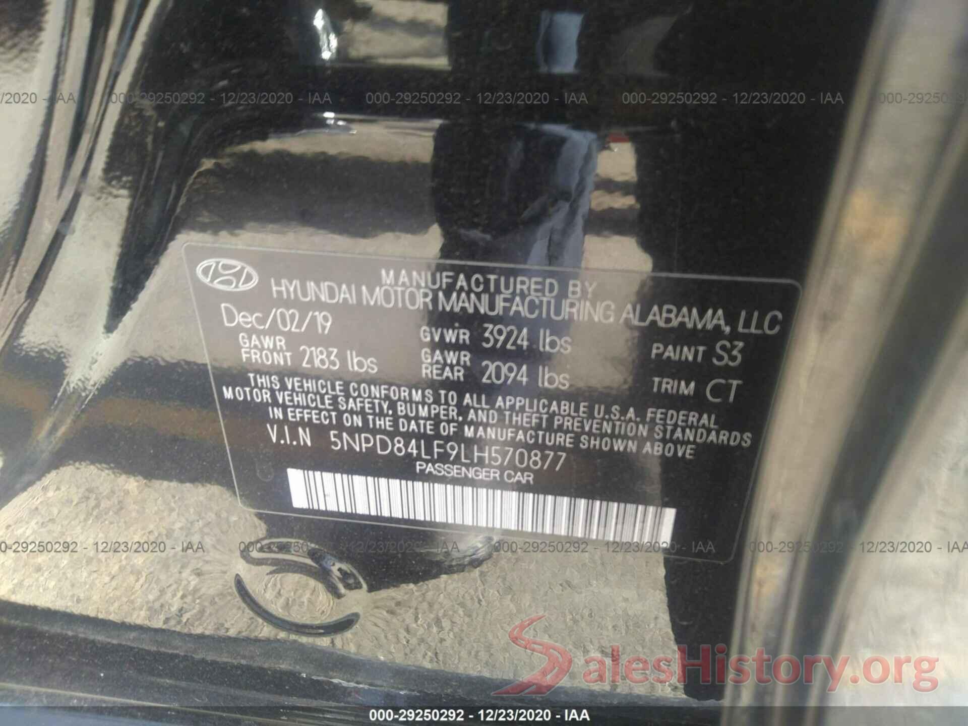 5NPD84LF9LH570877 2020 HYUNDAI ELANTRA