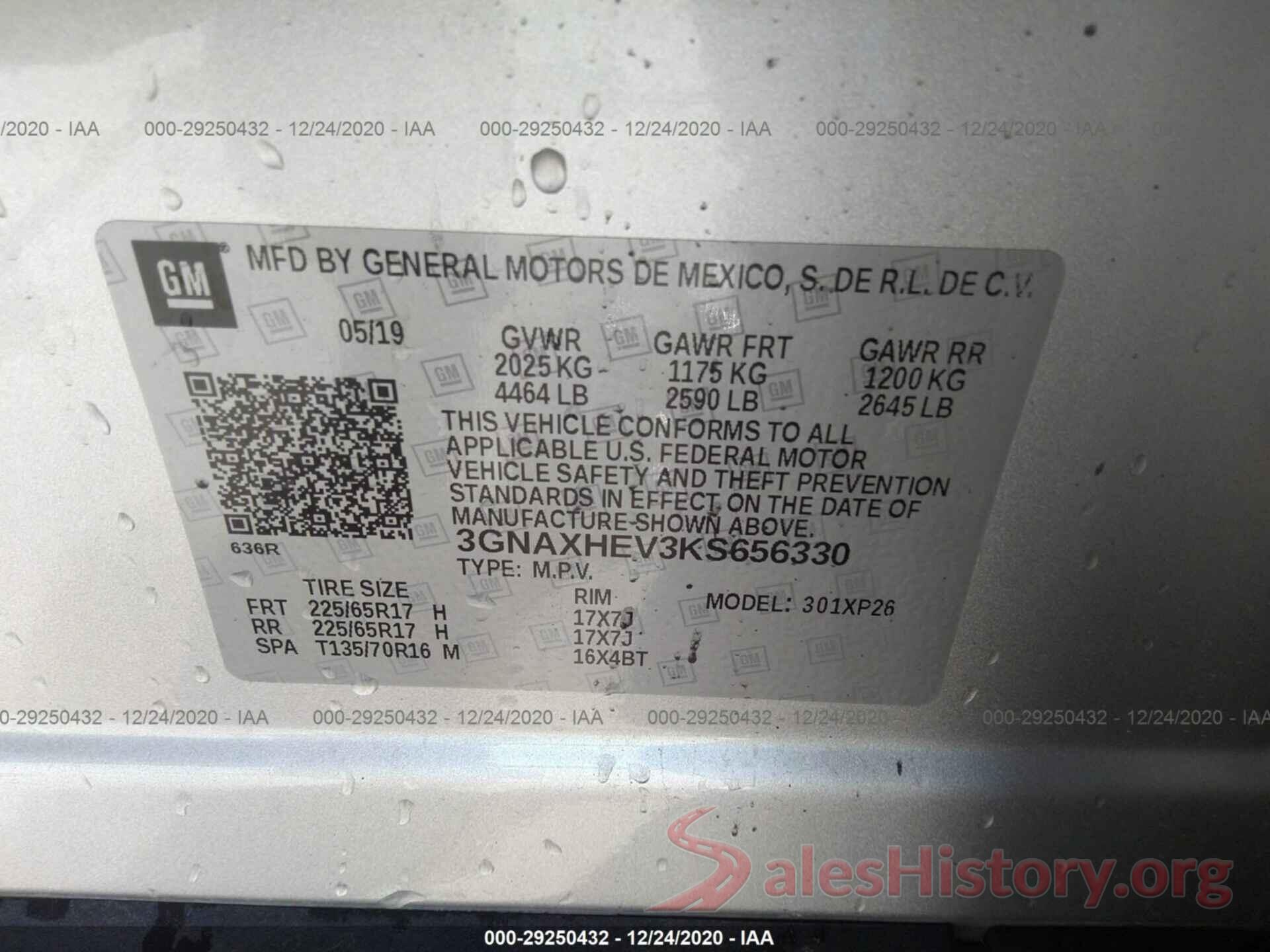 3GNAXHEV3KS656330 2019 CHEVROLET EQUINOX