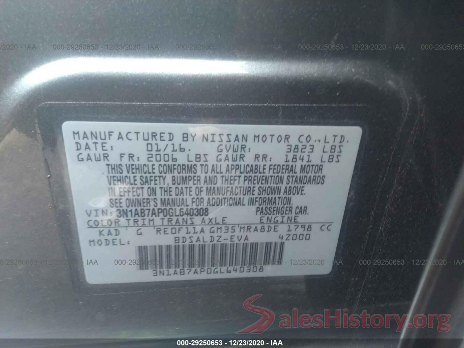 3N1AB7AP0GL640308 2016 NISSAN SENTRA