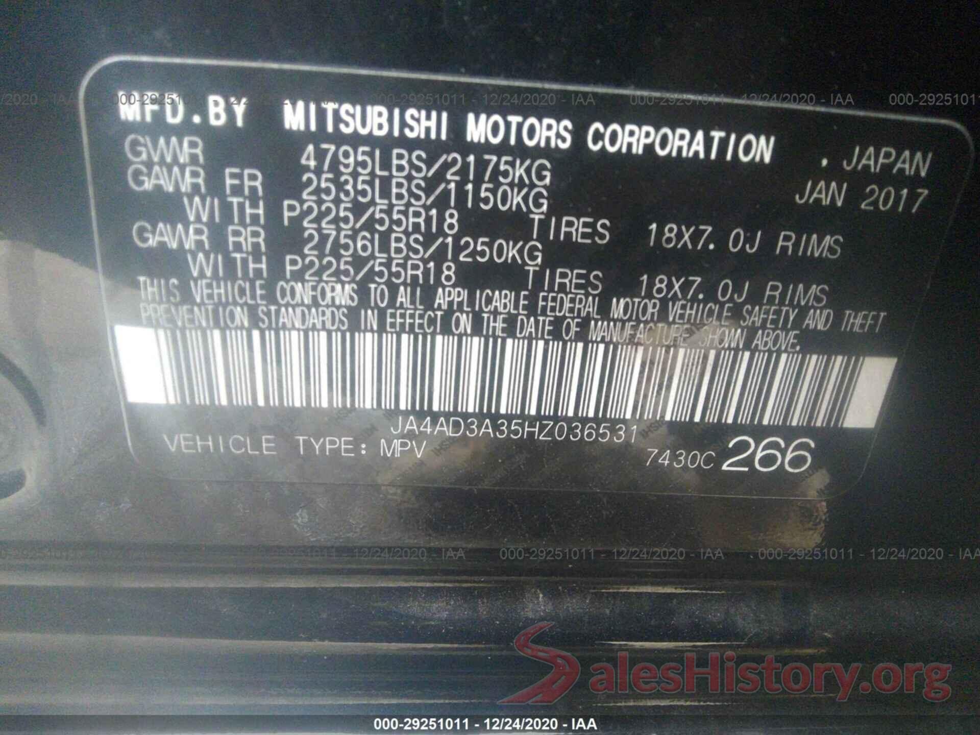 JA4AD3A35HZ036531 2017 MITSUBISHI OUTLANDER