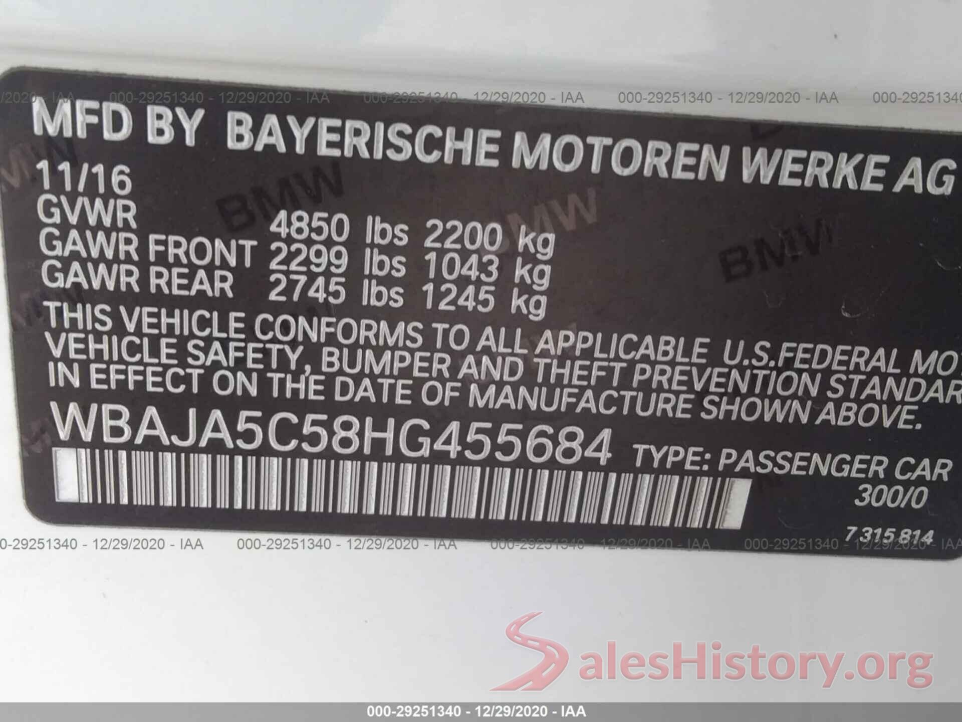 WBAJA5C58HG455684 2017 BMW 5 SERIES