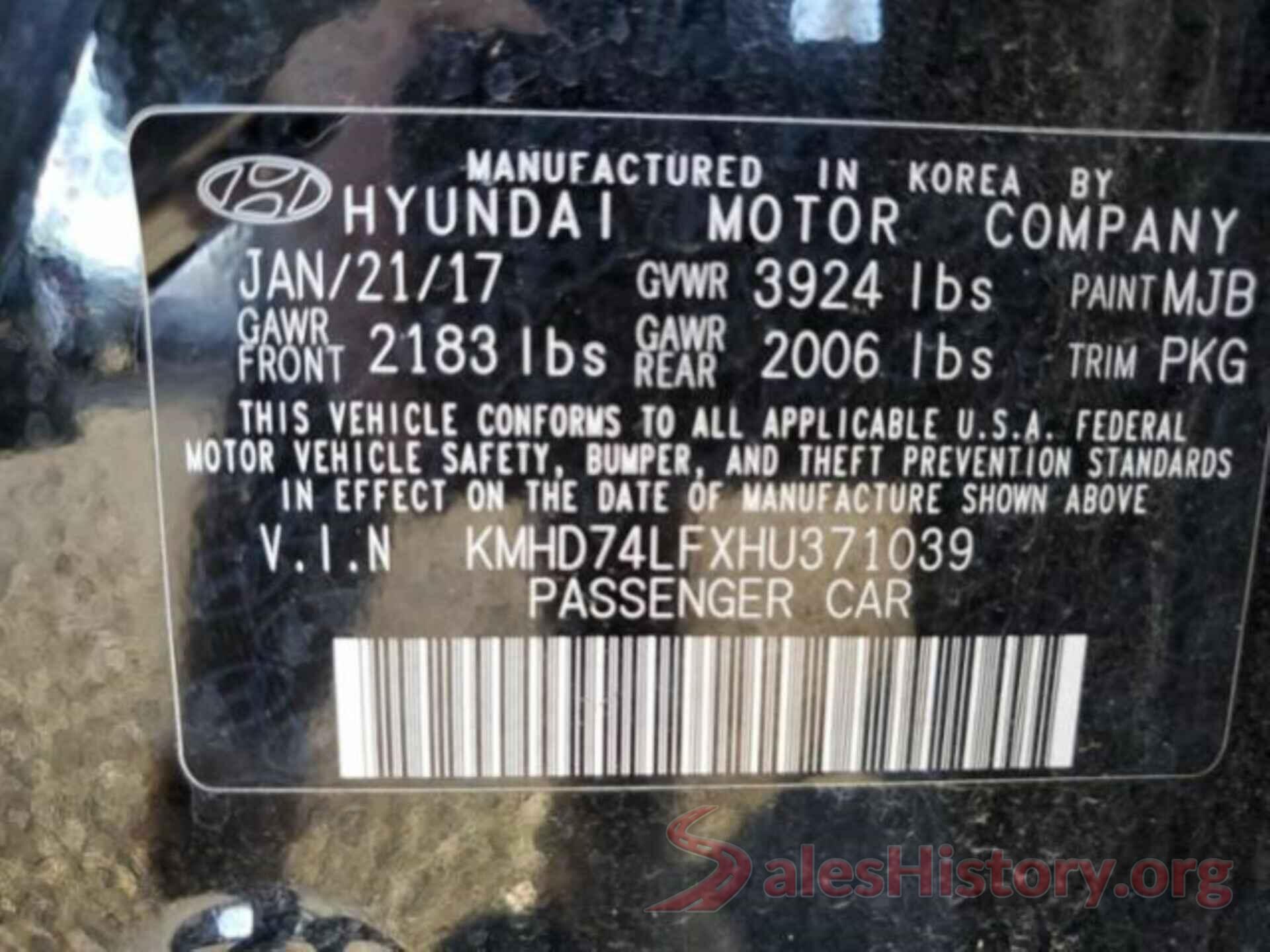 KMHD74LFXHU371039 2017 HYUNDAI ELANTRA