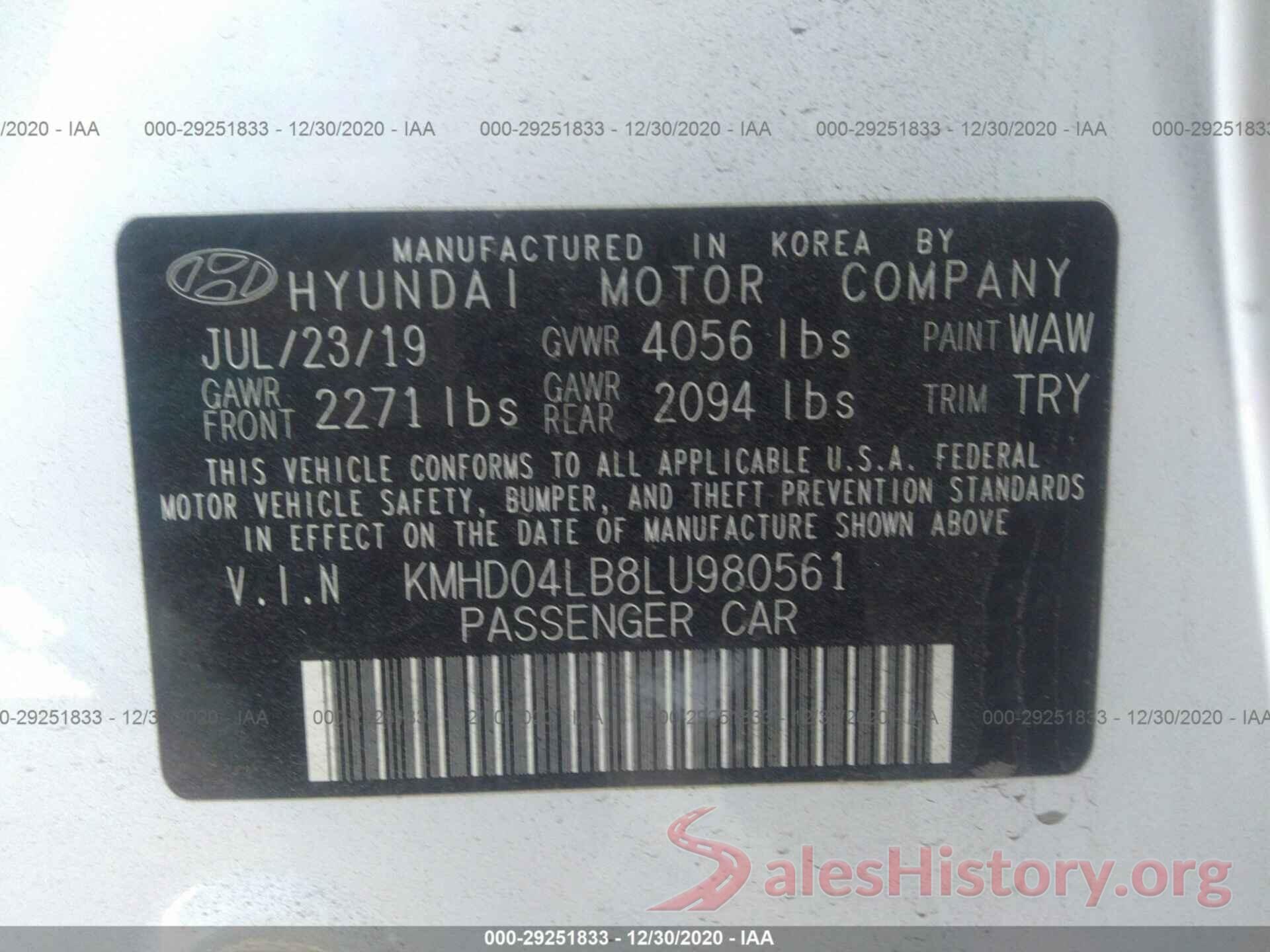 KMHD04LB8LU980561 2020 HYUNDAI ELANTRA