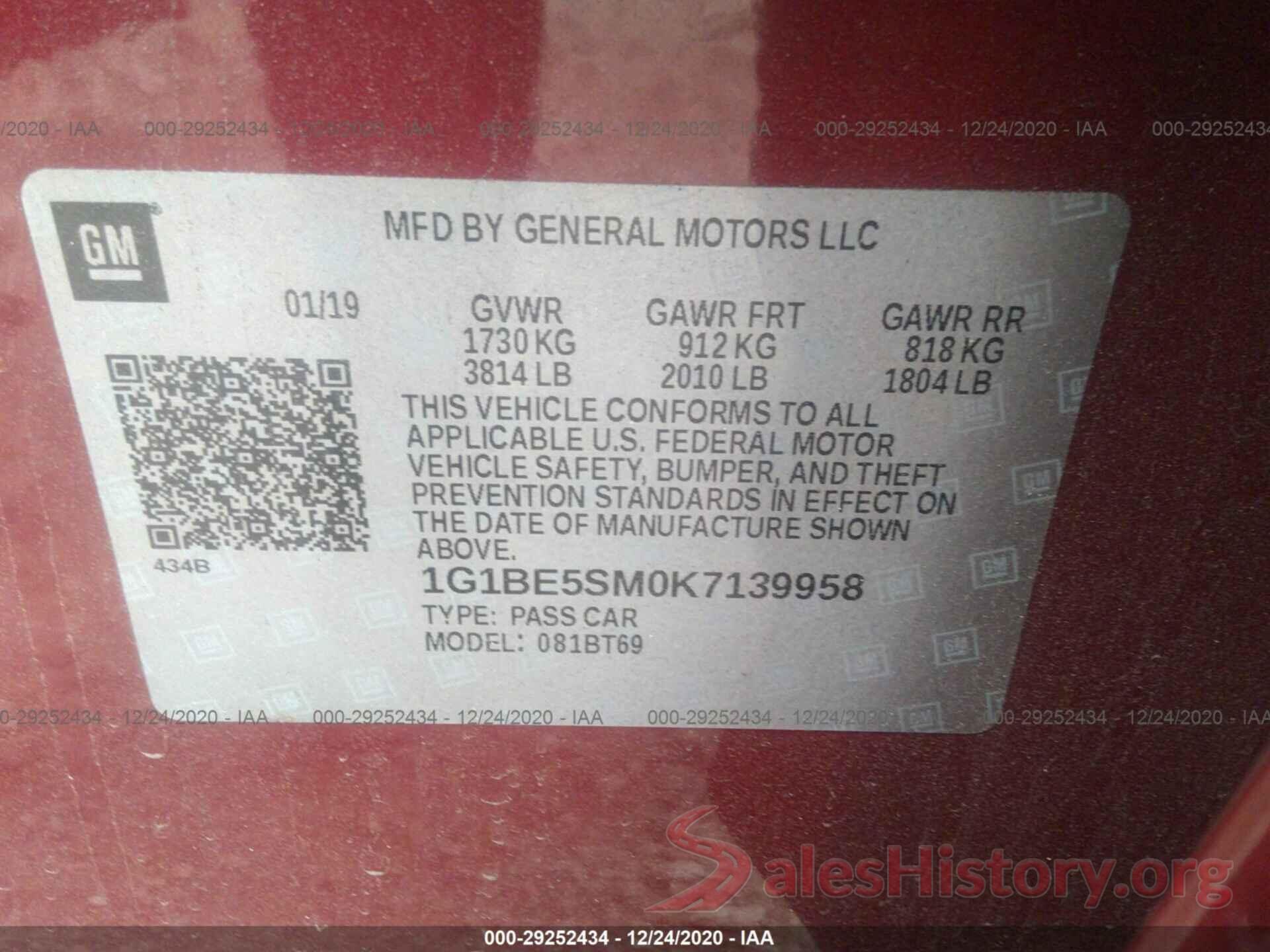 1G1BE5SM0K7139958 2019 CHEVROLET CRUZE