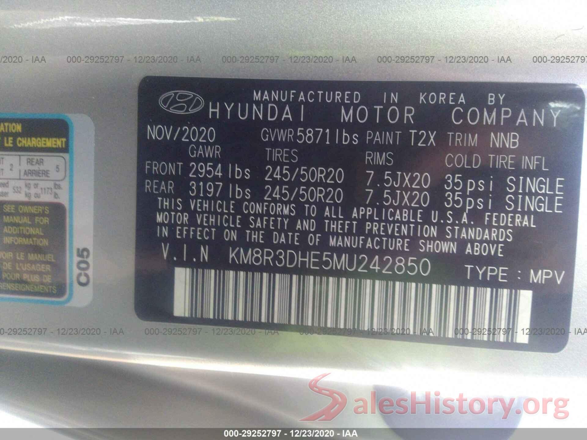 KM8R3DHE5MU242850 2021 HYUNDAI PALISADE