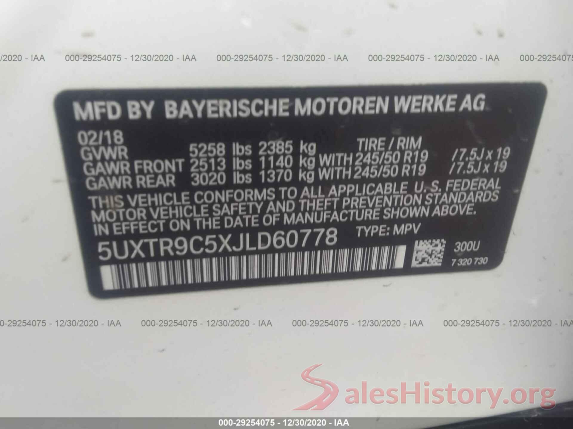 5UXTR9C5XJLD60778 2018 BMW X3