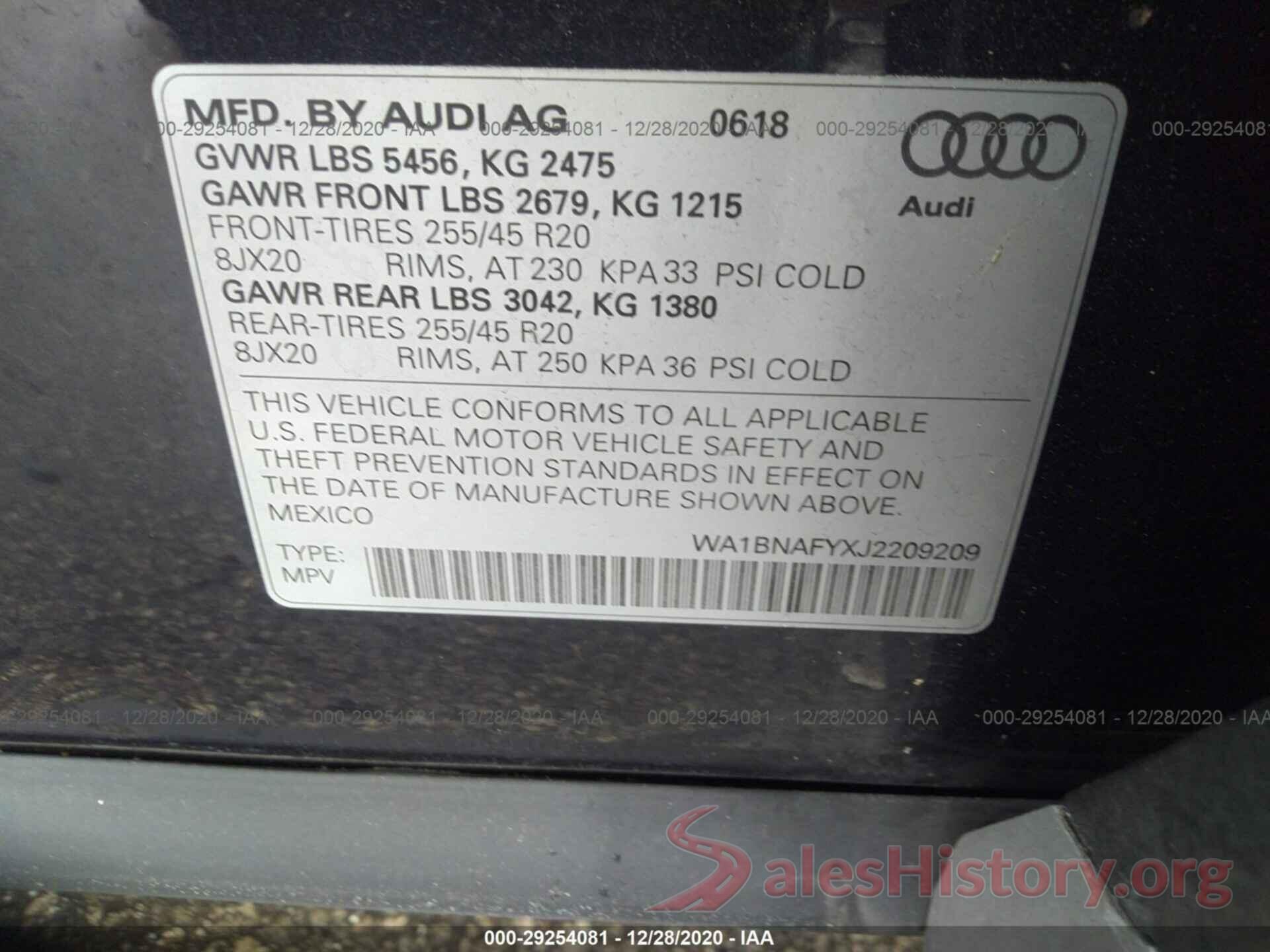 WA1BNAFYXJ2209209 2018 AUDI Q5