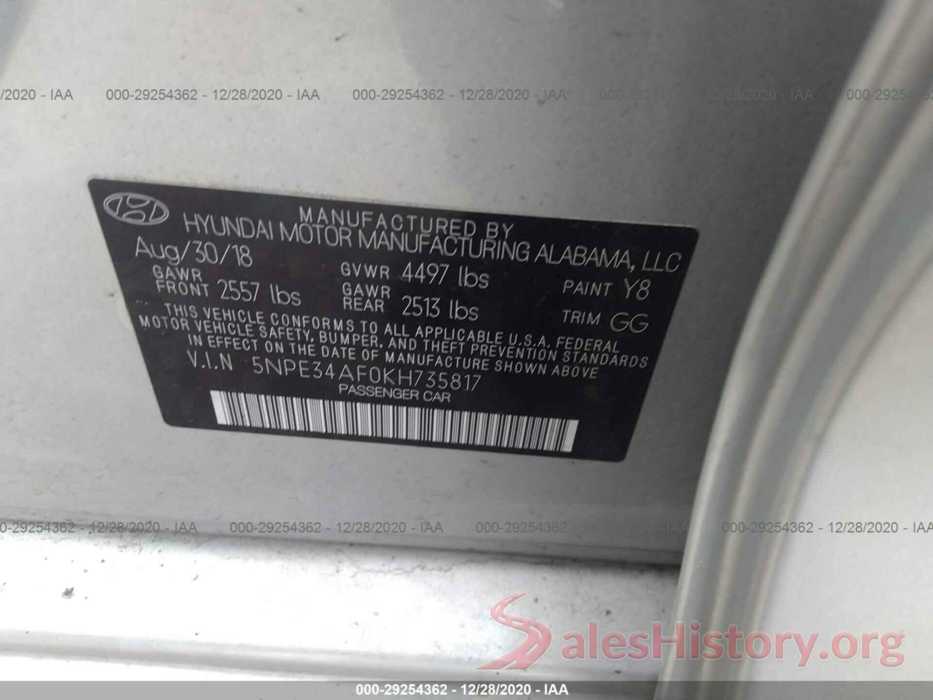 5NPE34AF0KH735817 2019 HYUNDAI SONATA