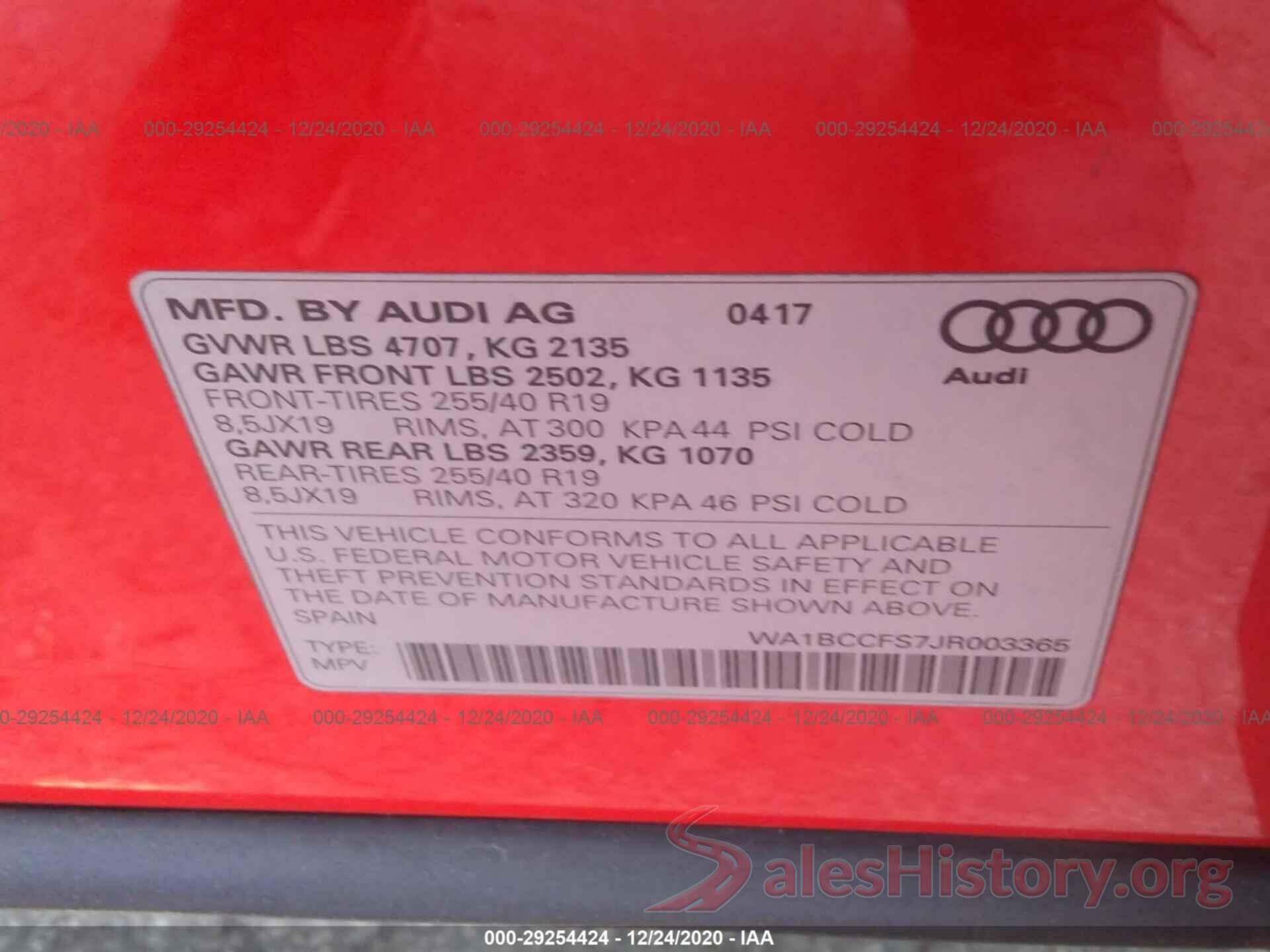 WA1BCCFS7JR003365 2018 AUDI Q3