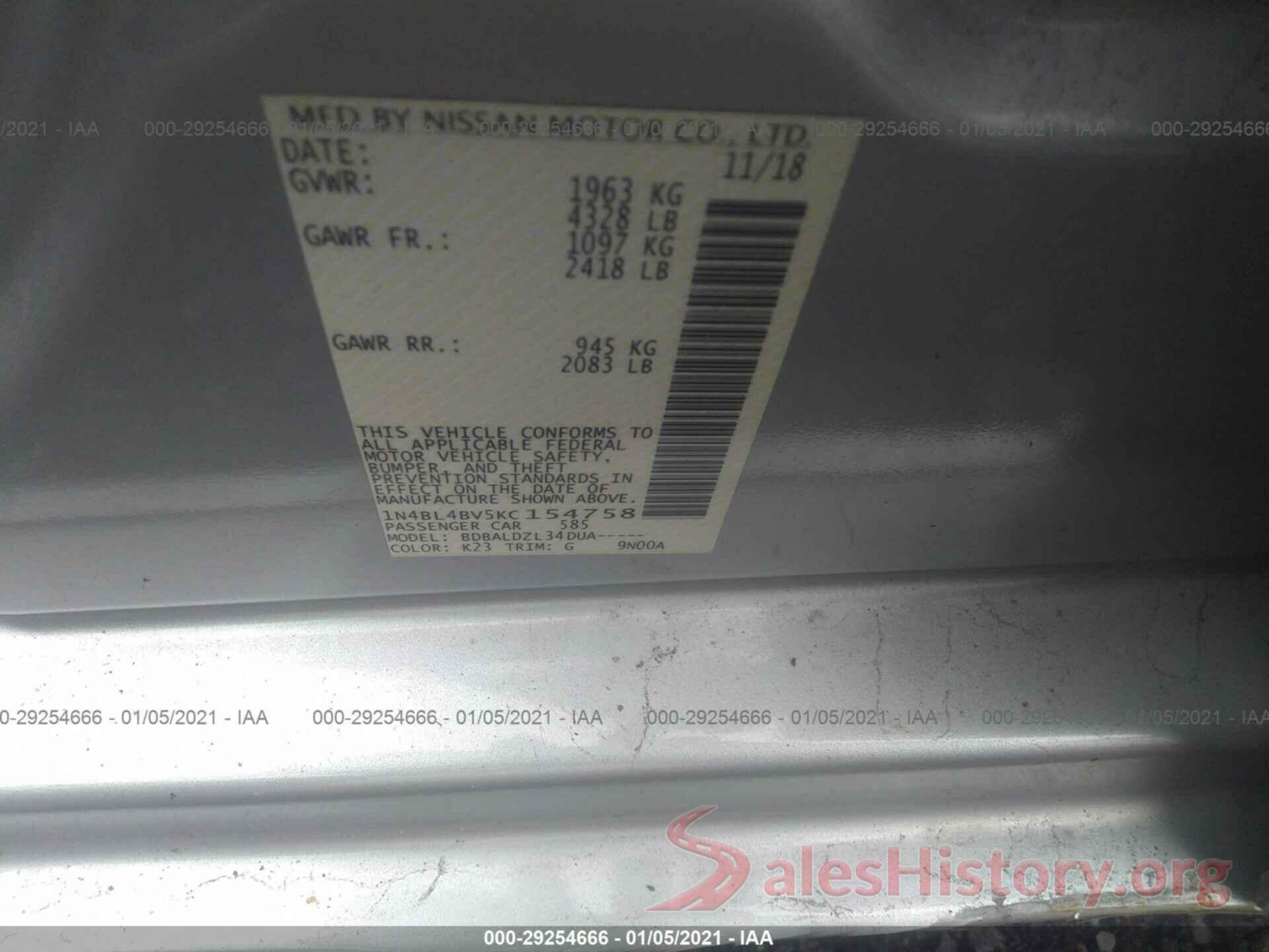 1N4BL4BV5KC154758 2019 NISSAN ALTIMA