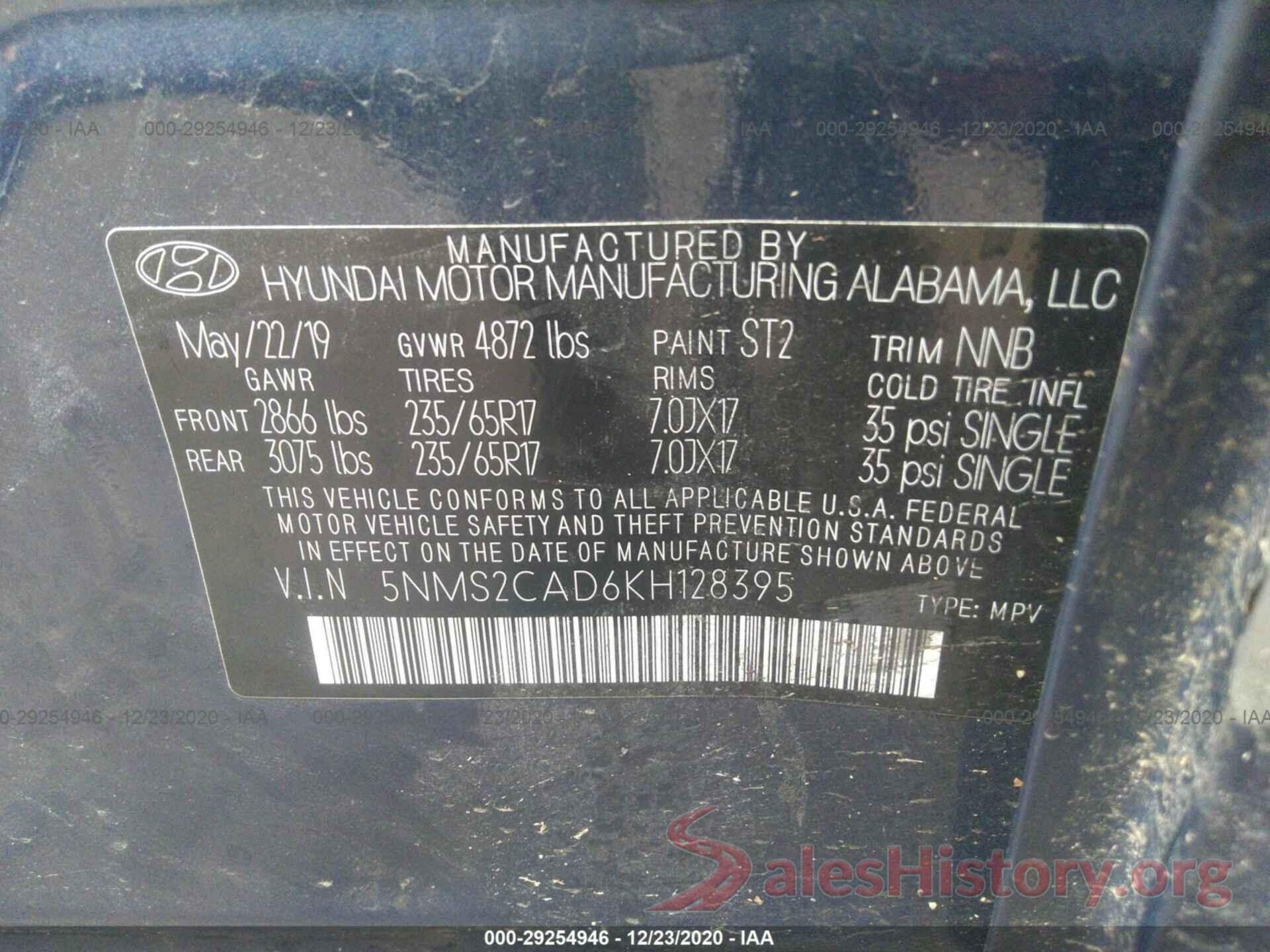 5NMS2CAD6KH128395 2019 HYUNDAI SANTA FE