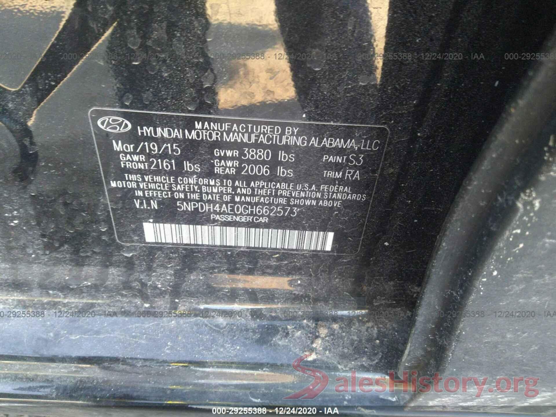 5NPDH4AE0GH662573 2016 HYUNDAI ELANTRA