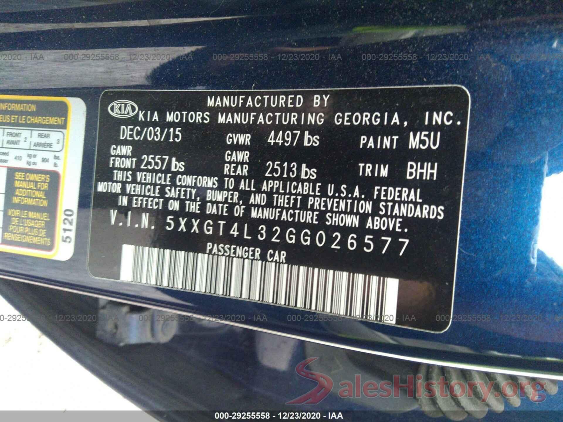 5XXGT4L32GG026577 2016 KIA OPTIMA