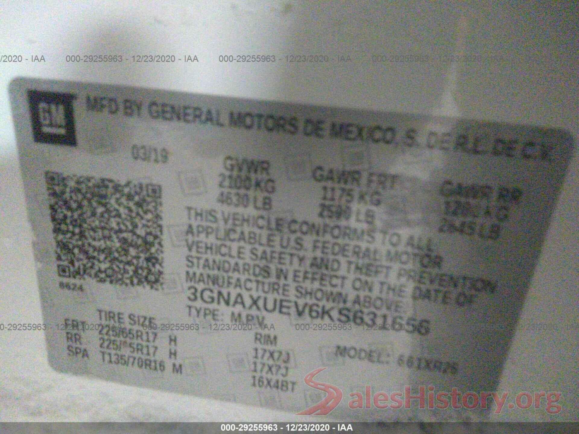 3GNAXUEV6KS631656 2019 CHEVROLET EQUINOX