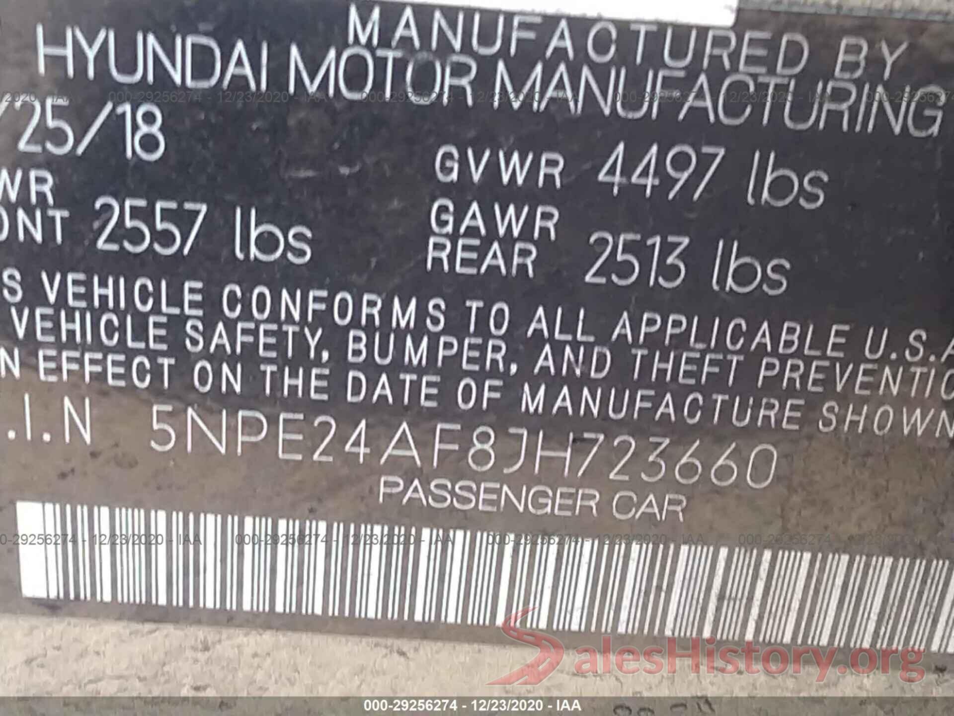 5NPE24AF8JH723660 2018 HYUNDAI SONATA