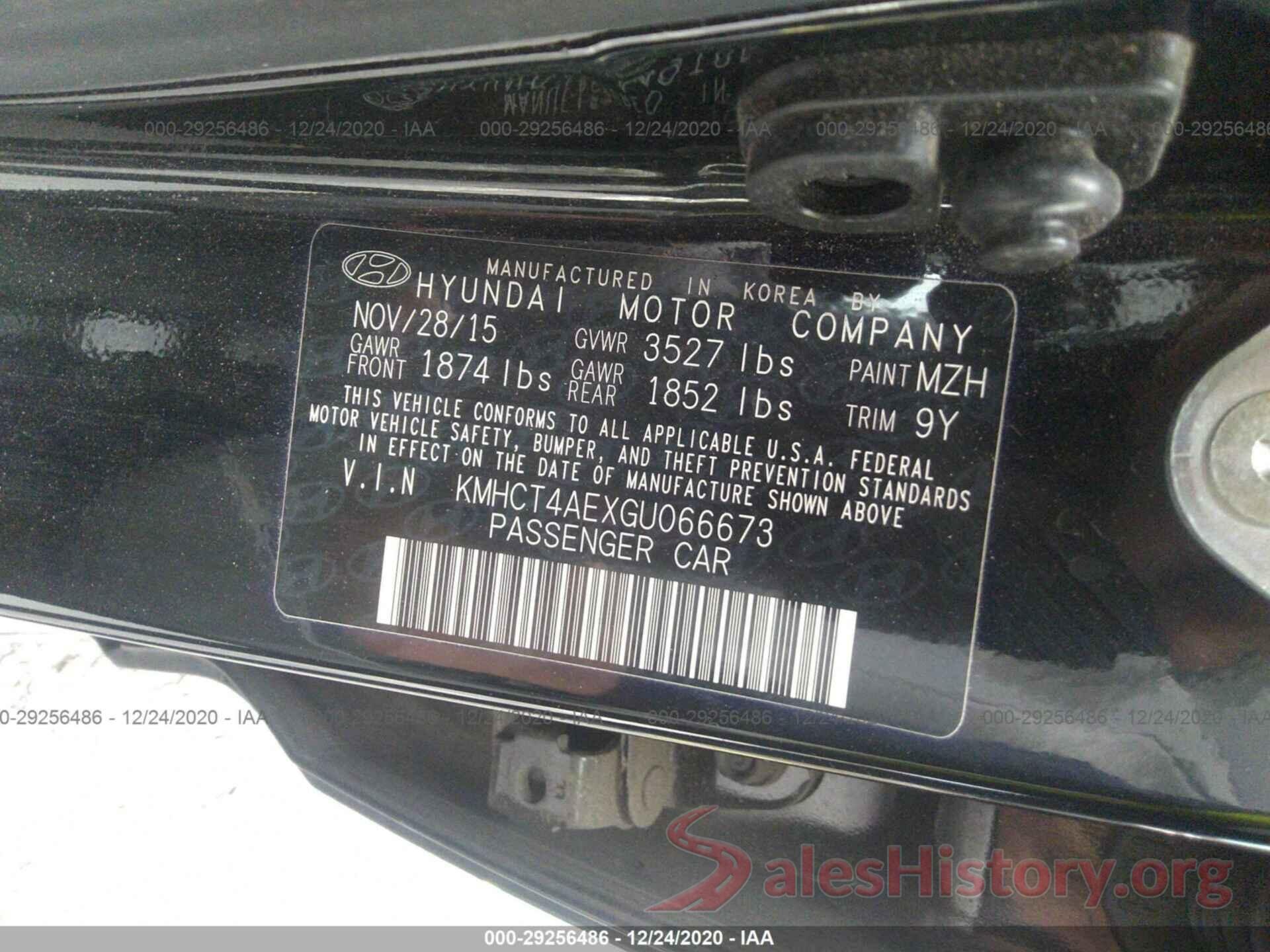 KMHCT4AEXGU066673 2016 HYUNDAI ACCENT