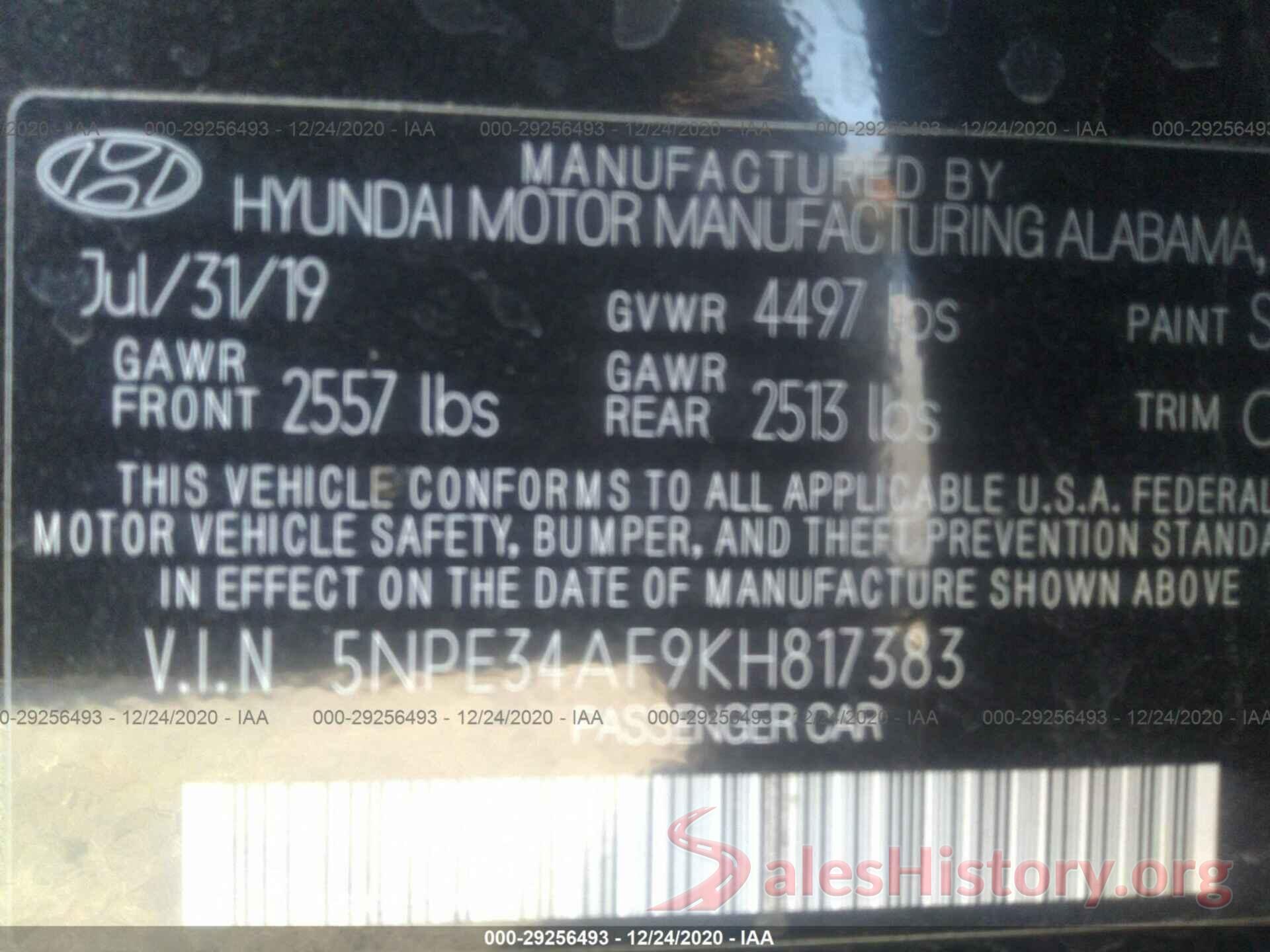 5NPE34AF9KH817383 2019 HYUNDAI SONATA