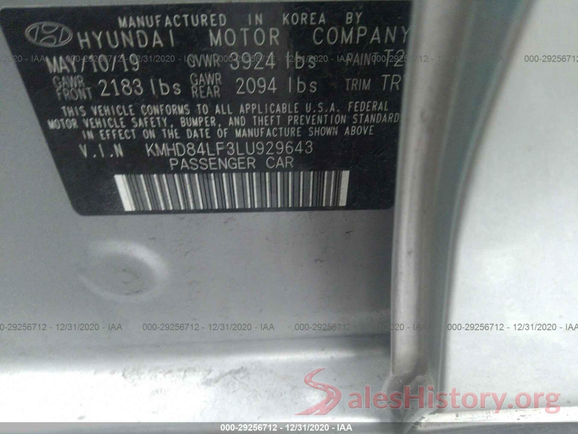 KMHD84LF3LU929643 2020 HYUNDAI ELANTRA