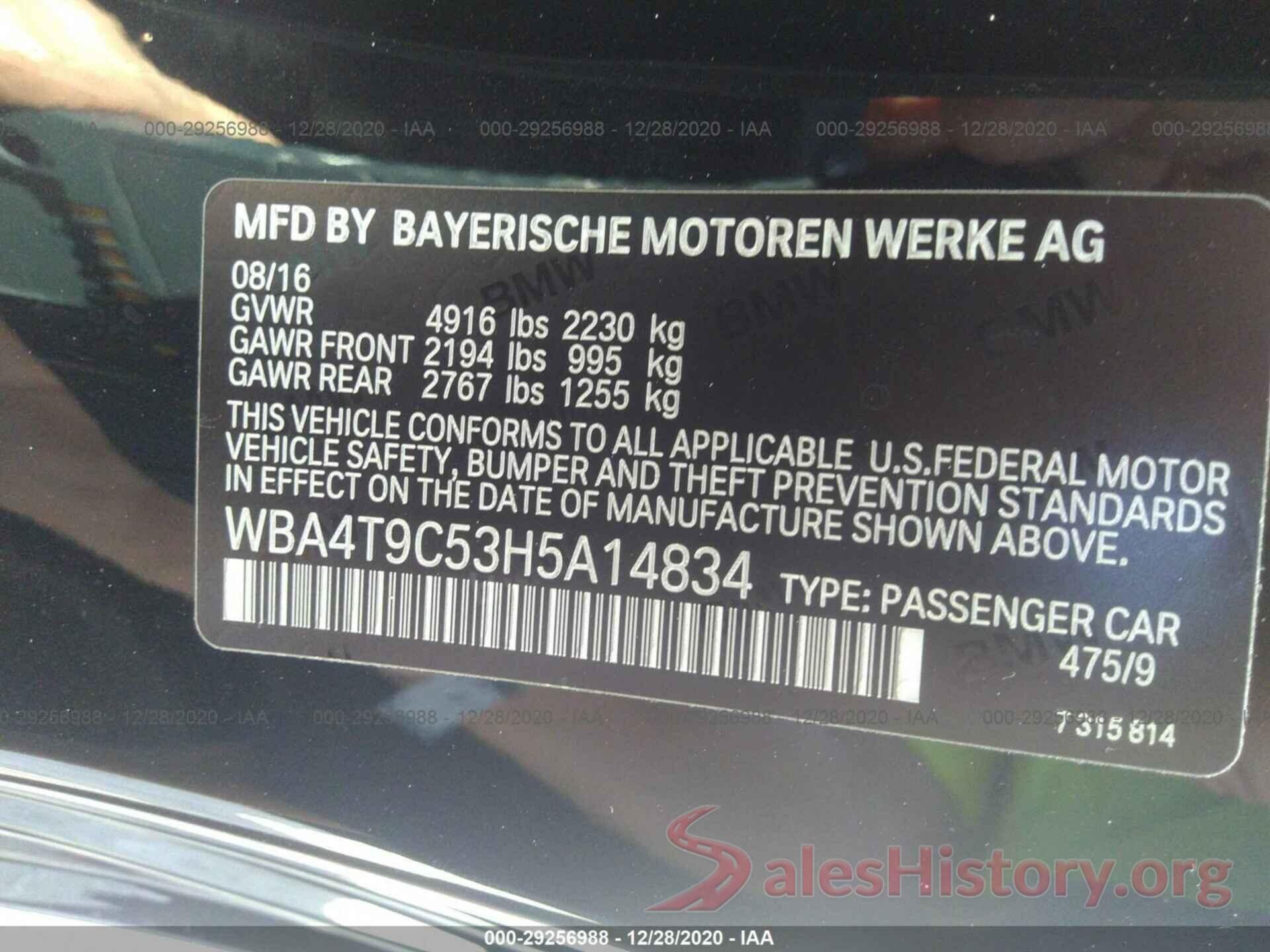 WBA4T9C53H5A14834 2017 BMW 4 SERIES