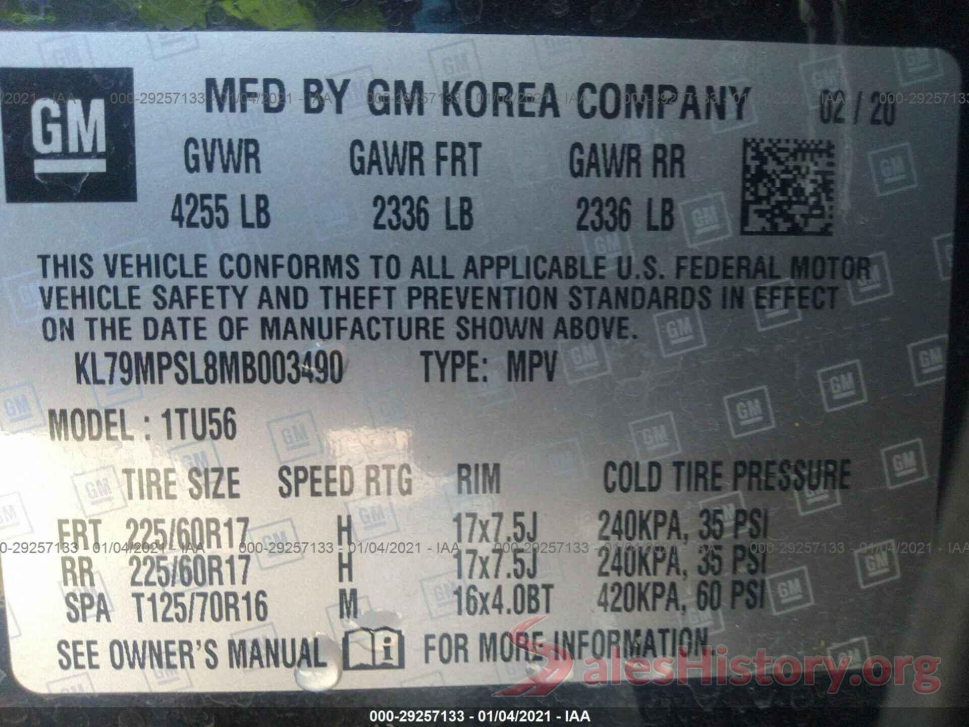 KL79MPSL8MB003490 2021 CHEVROLET TRAILBLAZER