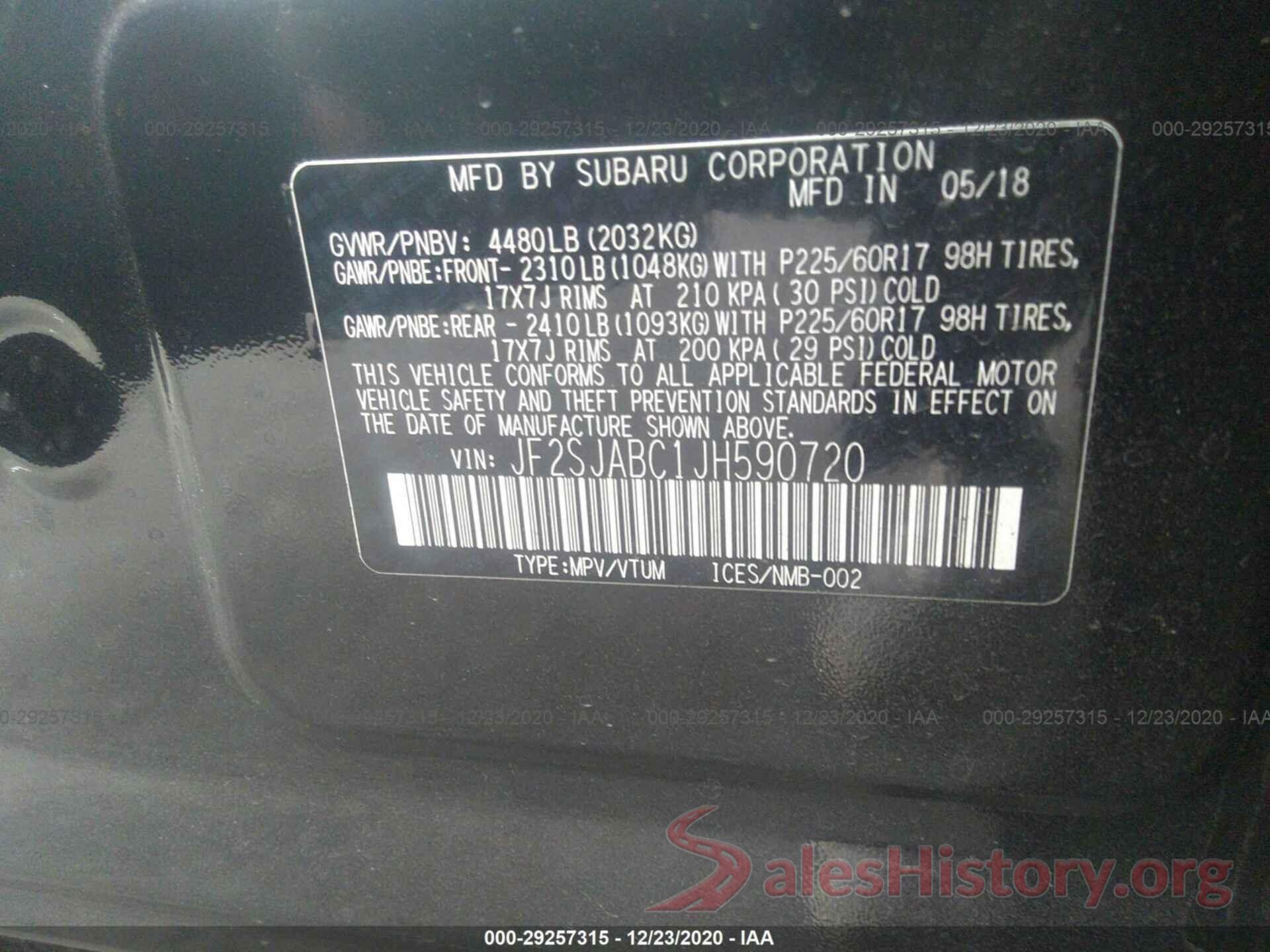 JF2SJABC1JH590720 2018 SUBARU FORESTER