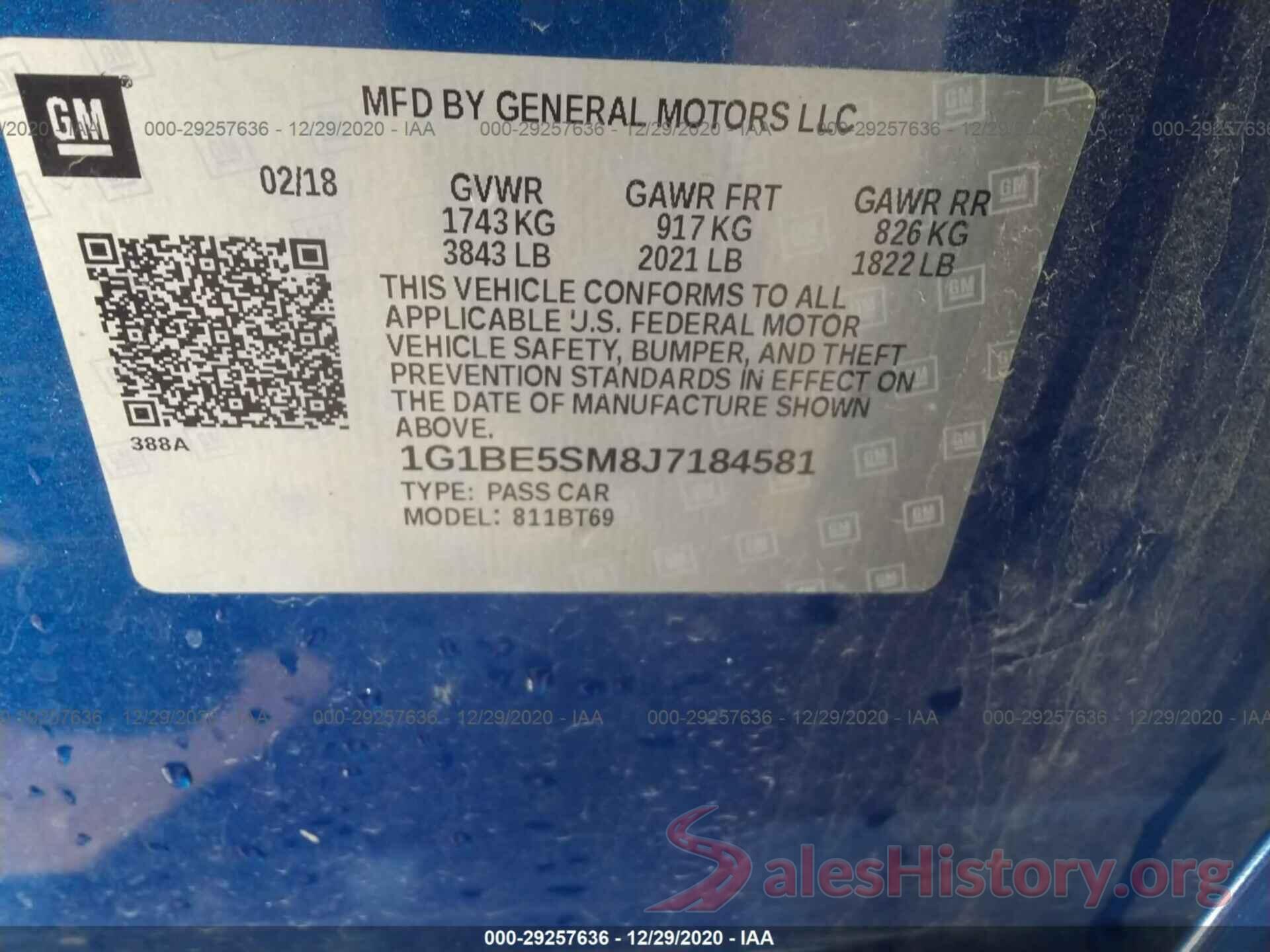 1G1BE5SM8J7184581 2018 CHEVROLET CRUZE