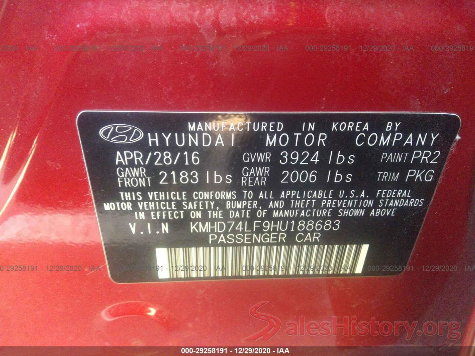 KMHD74LF9HU188683 2017 HYUNDAI ELANTRA